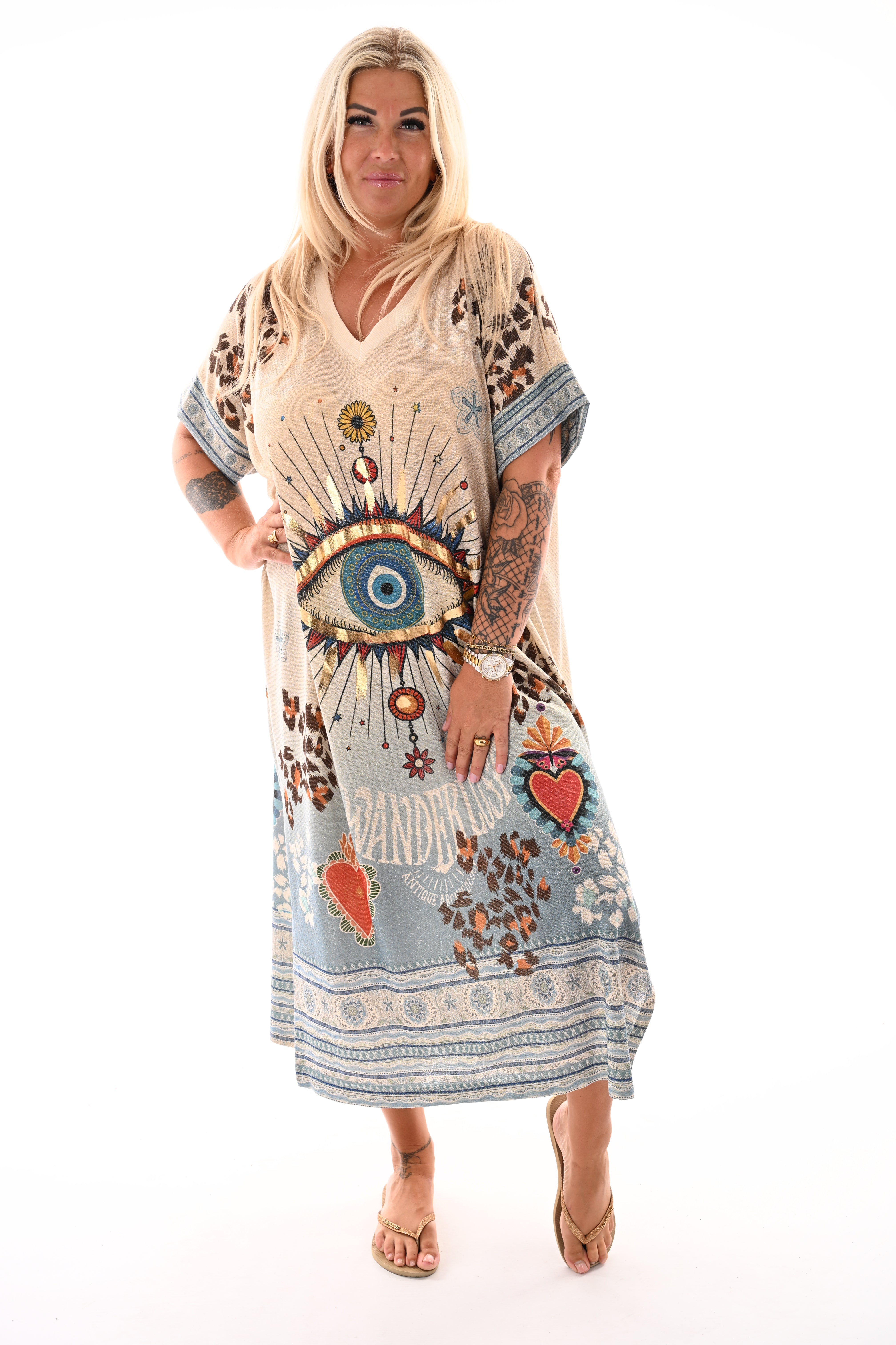 Jurk tropical kobaltblauw