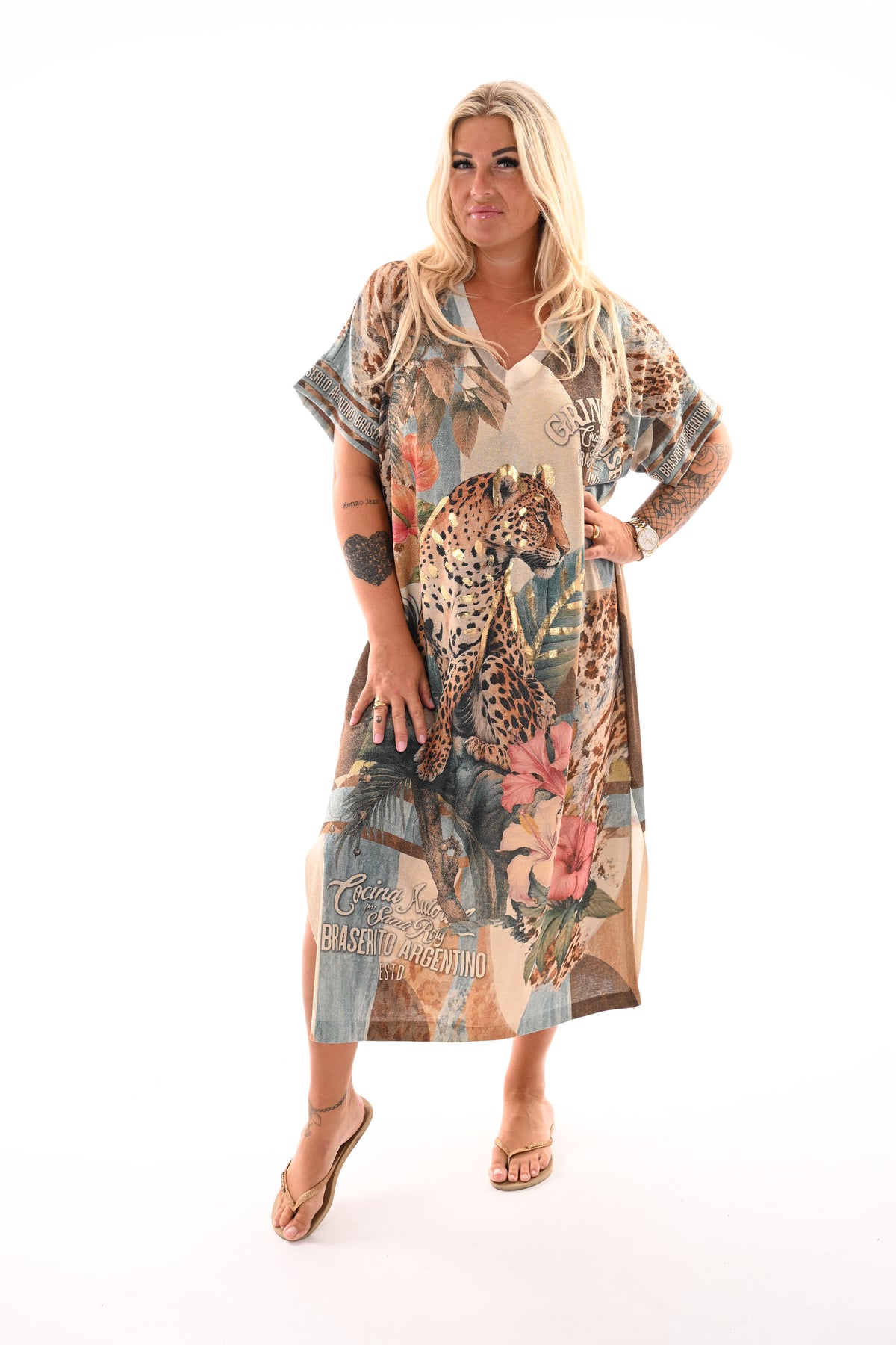 Jurk tropical jeansblauw