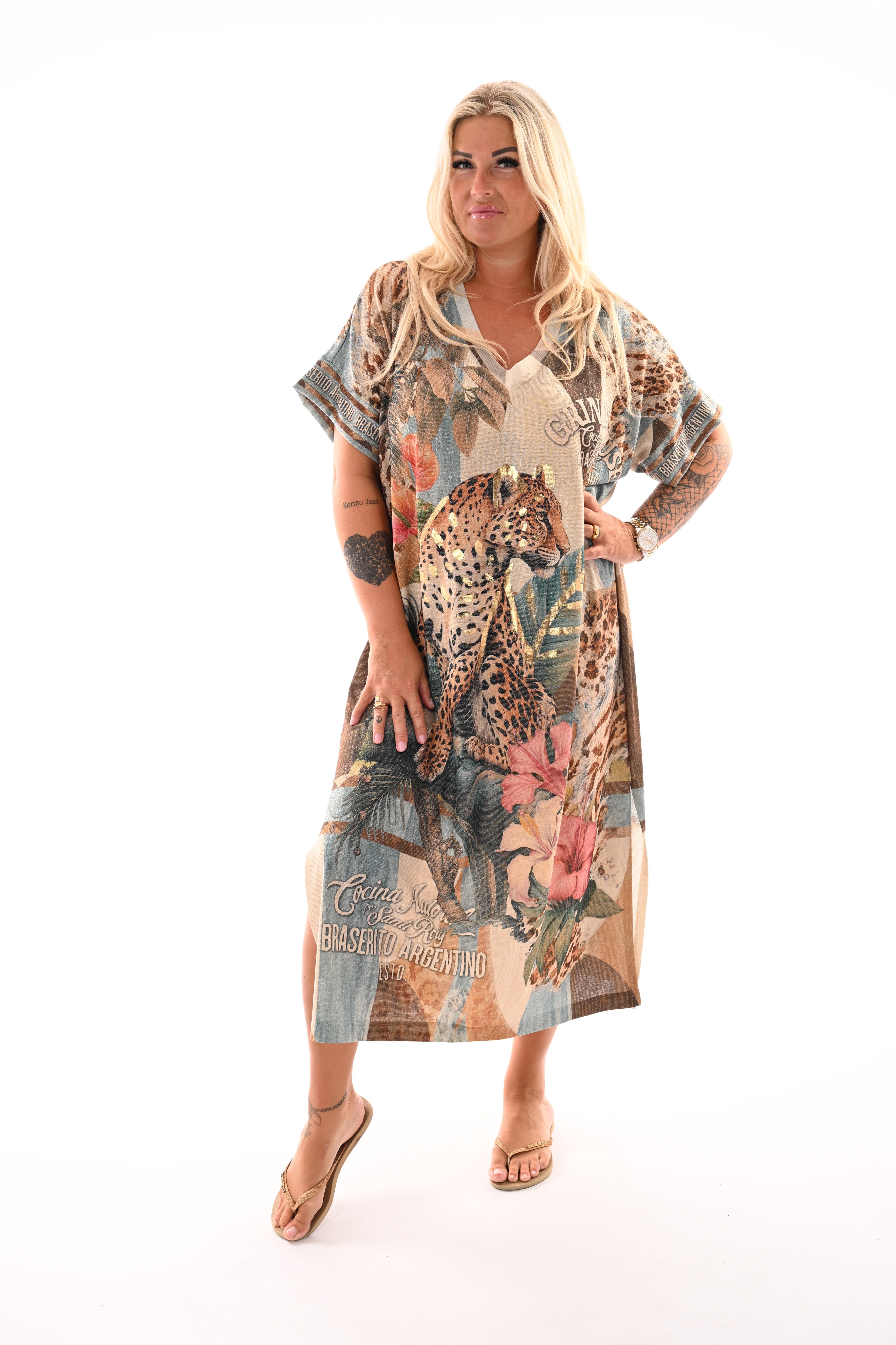 Jurk tropical jeansblauw