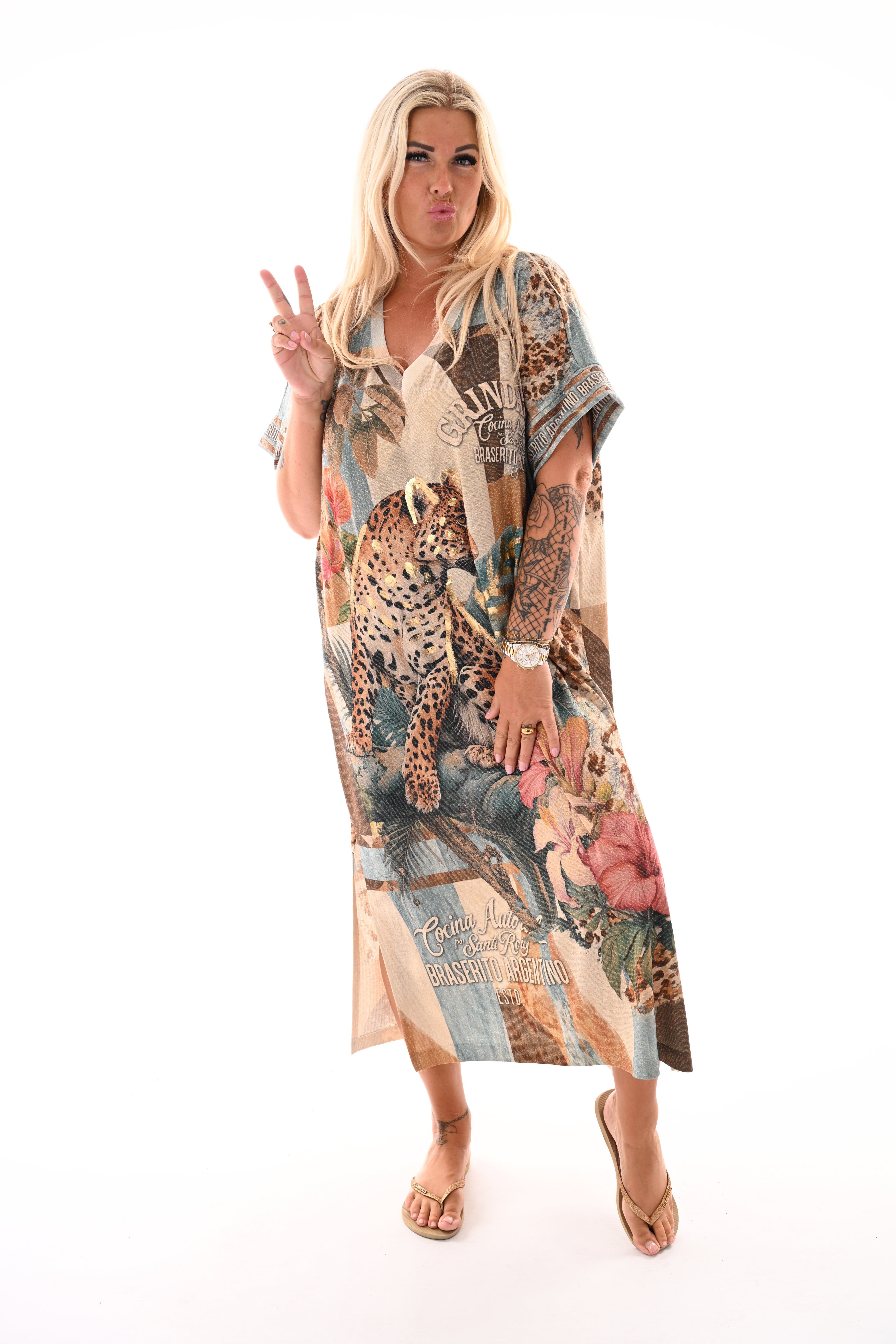 Jurk tropical jeansblauw