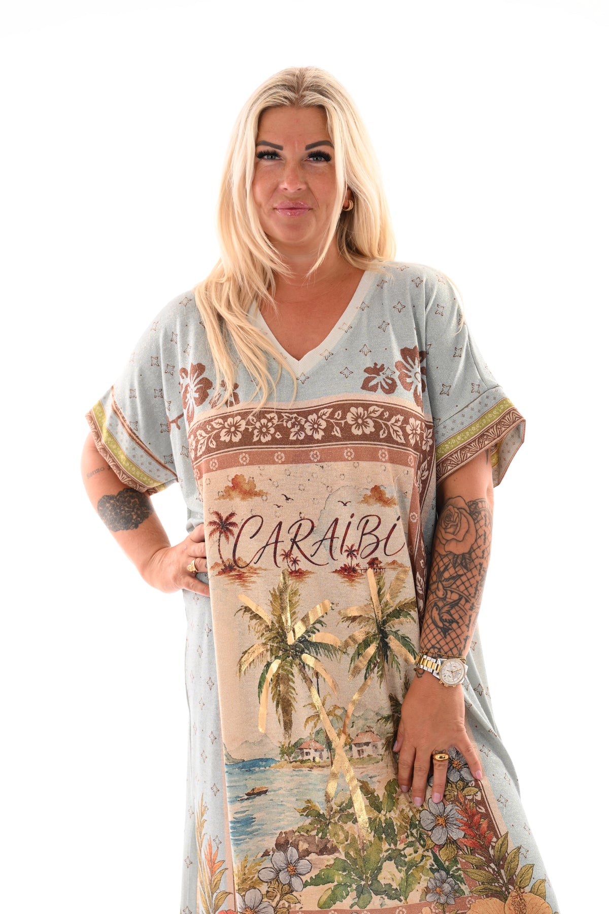 Jurk tropical lichtblauw