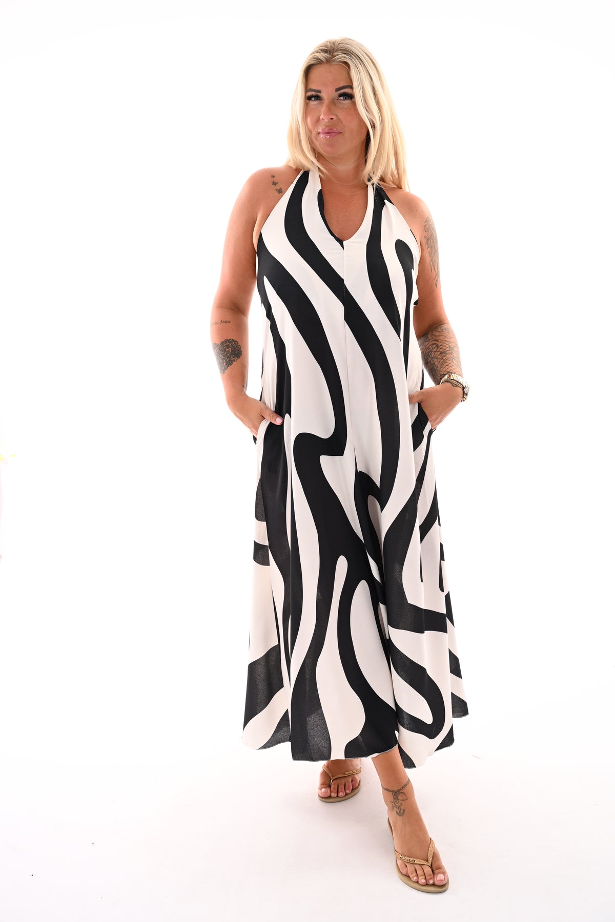Halter jurk abstract zwart