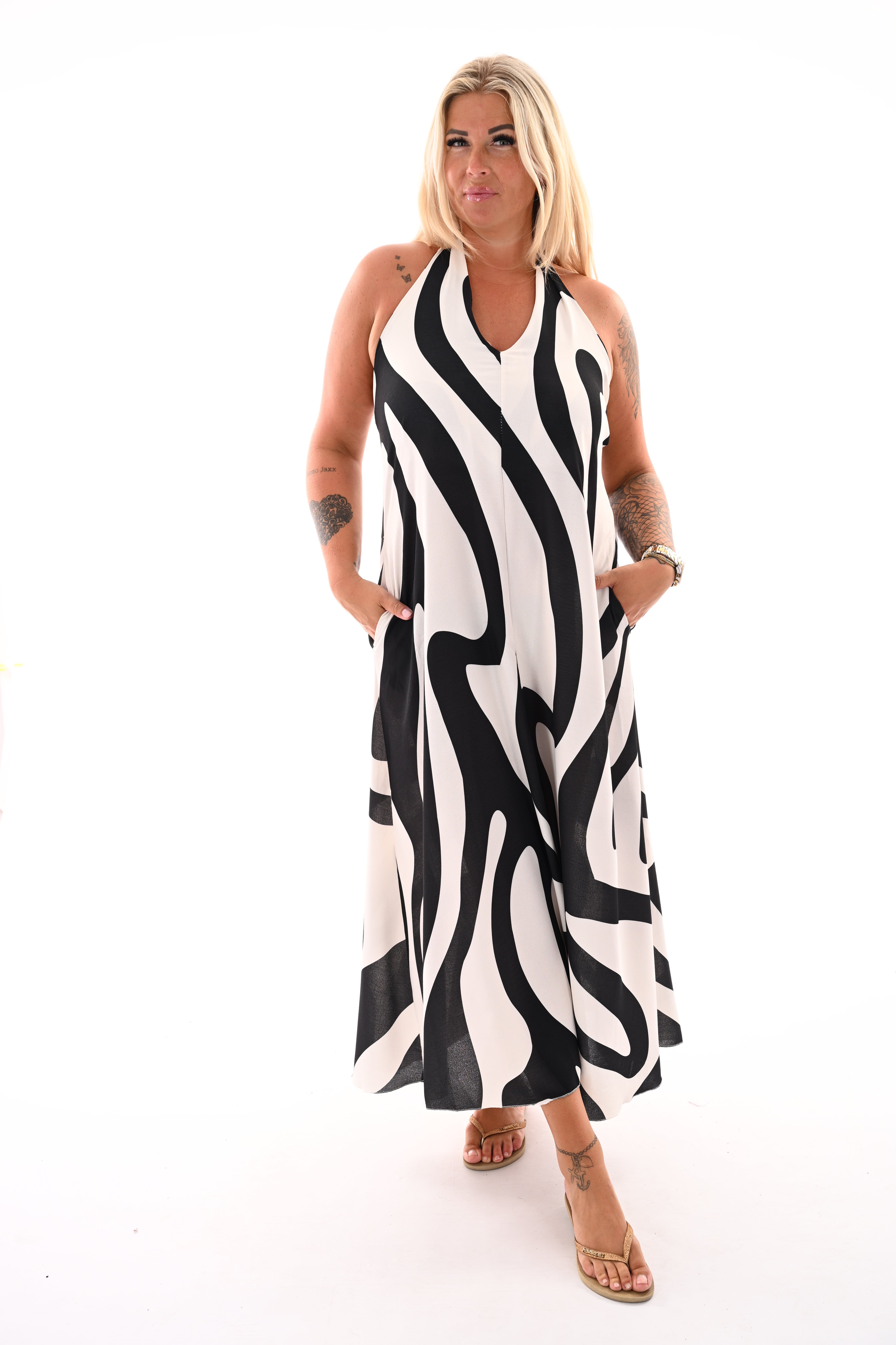 Halter jurk abstract zwart