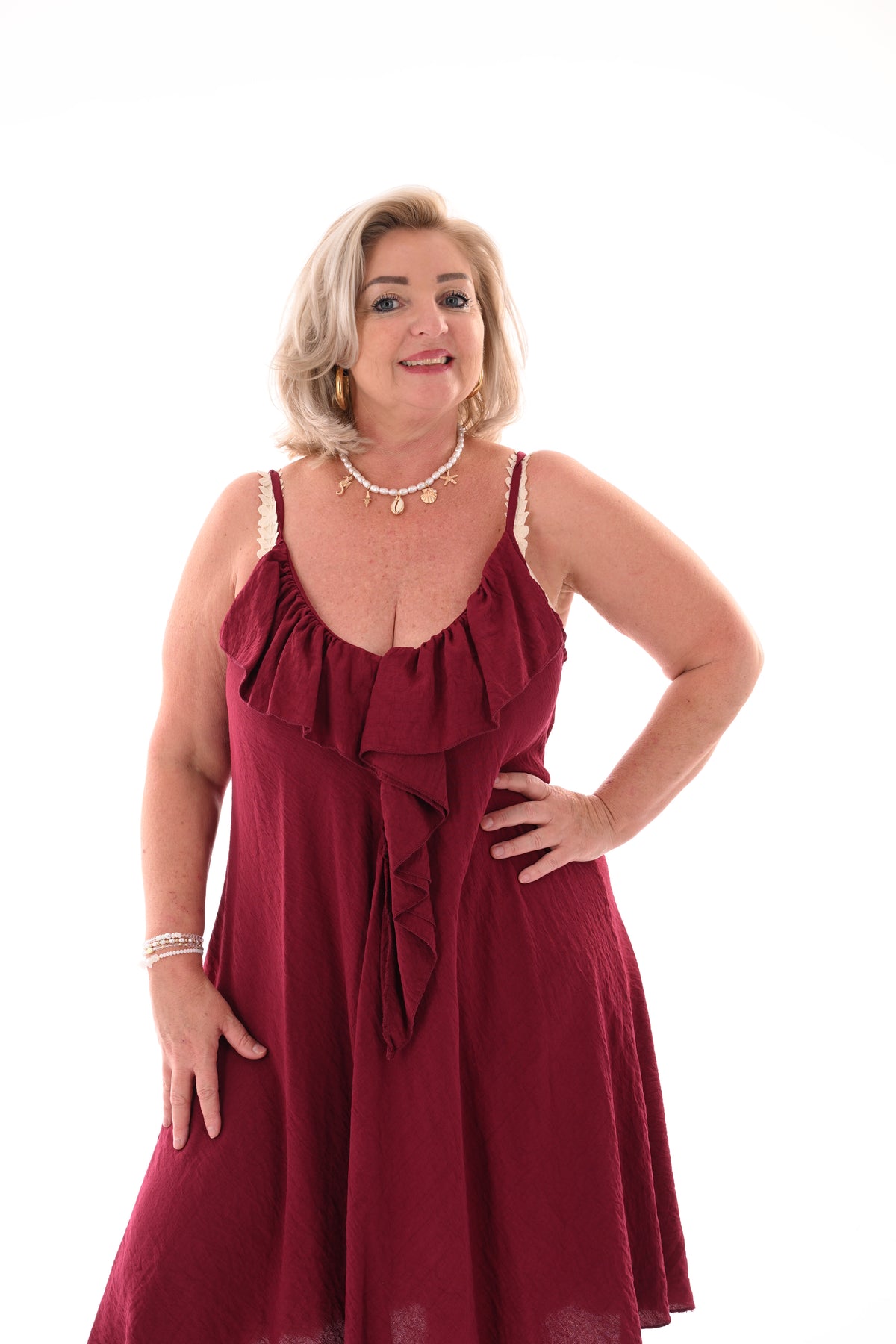 Kort jurkje spaghetti bandjes roezel bordeaux