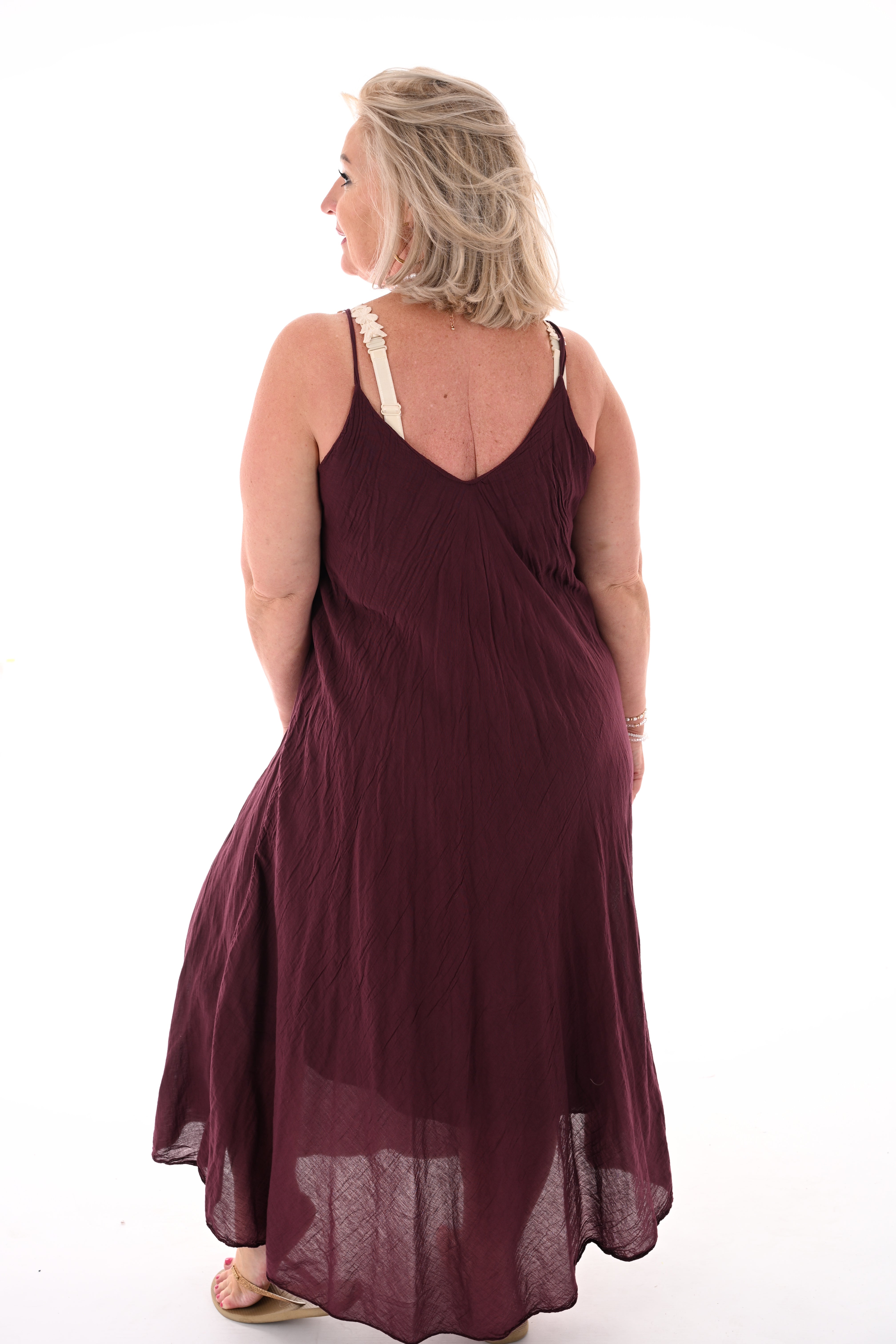 Maxi jurk roezels aubergine