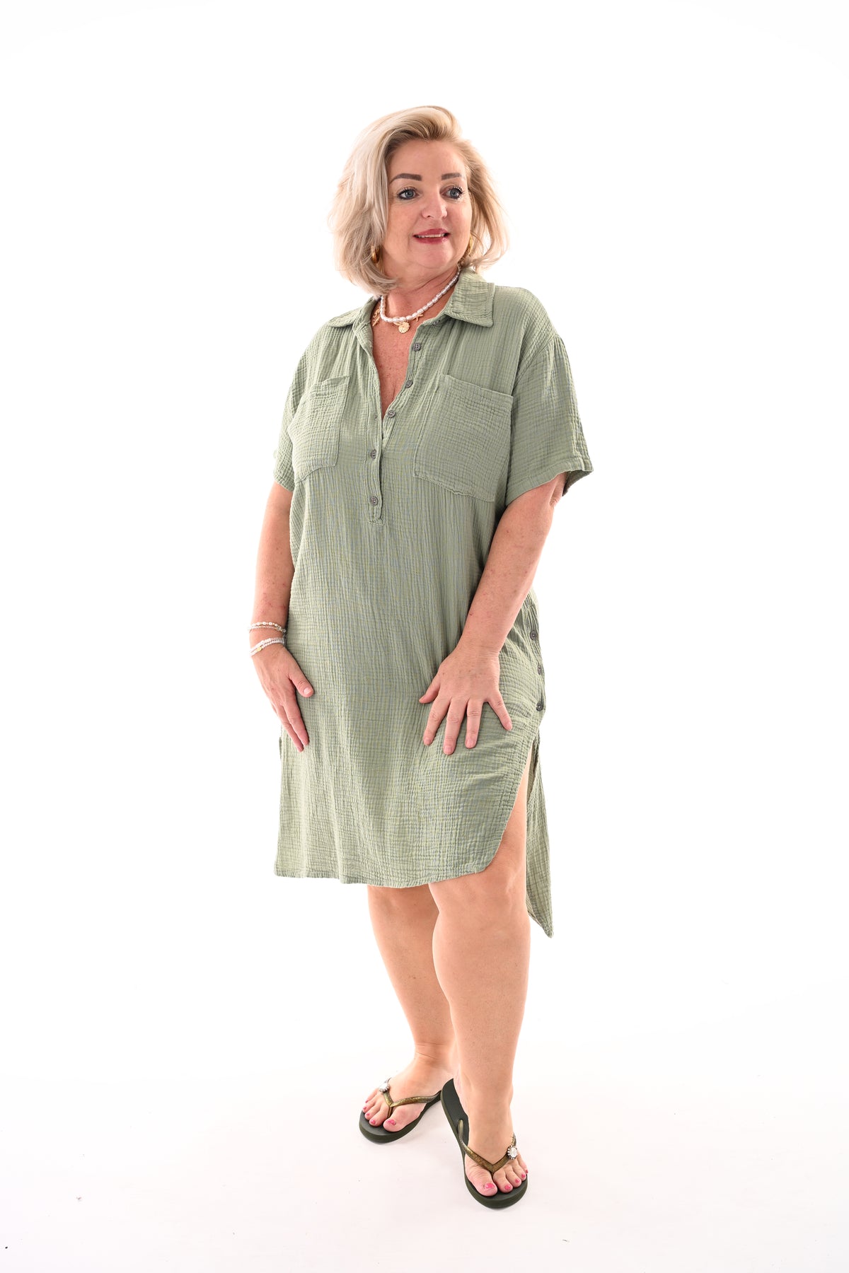 Lange blouse met borstzakjes lindegroen