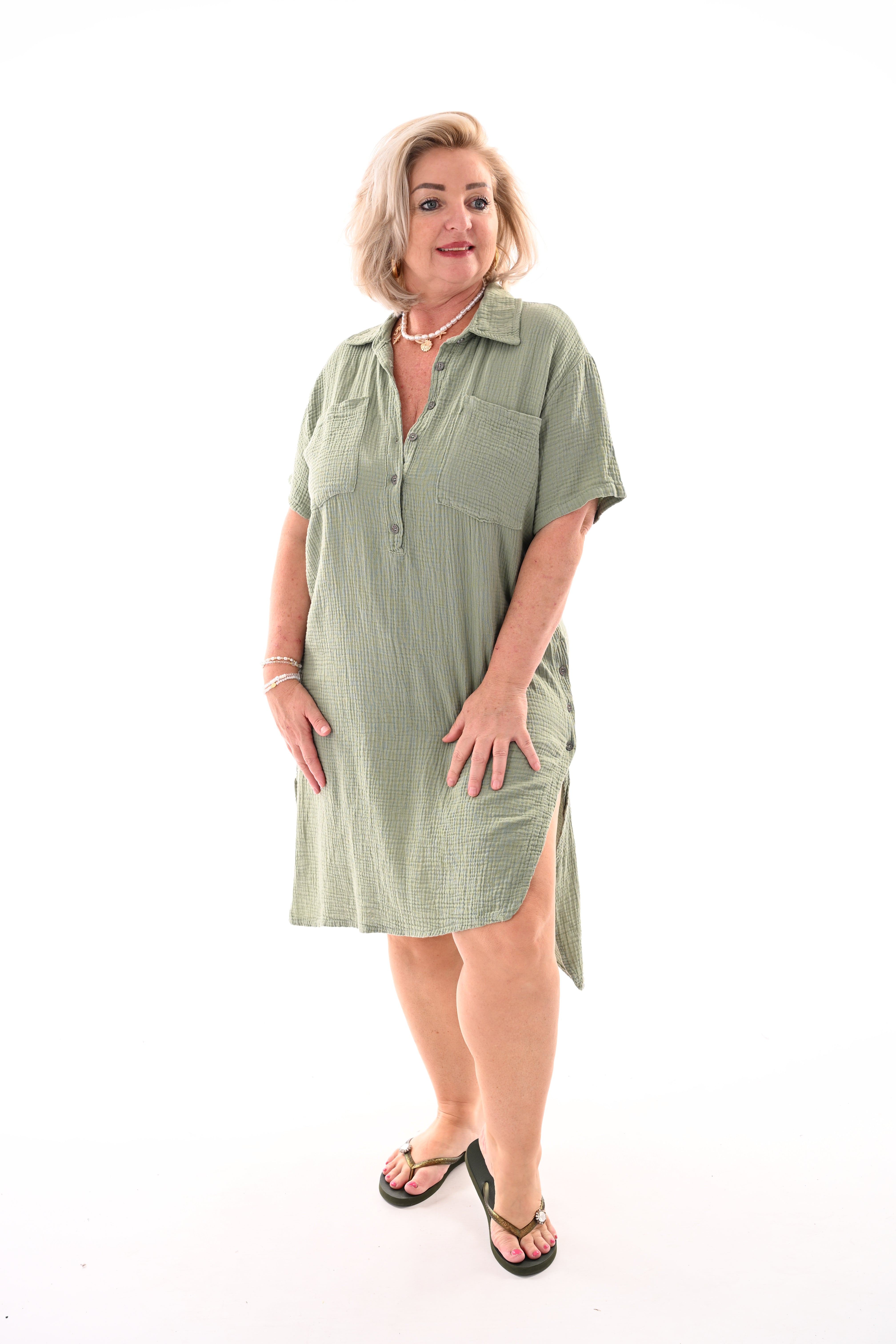 Lange blouse met borstzakjes lindegroen