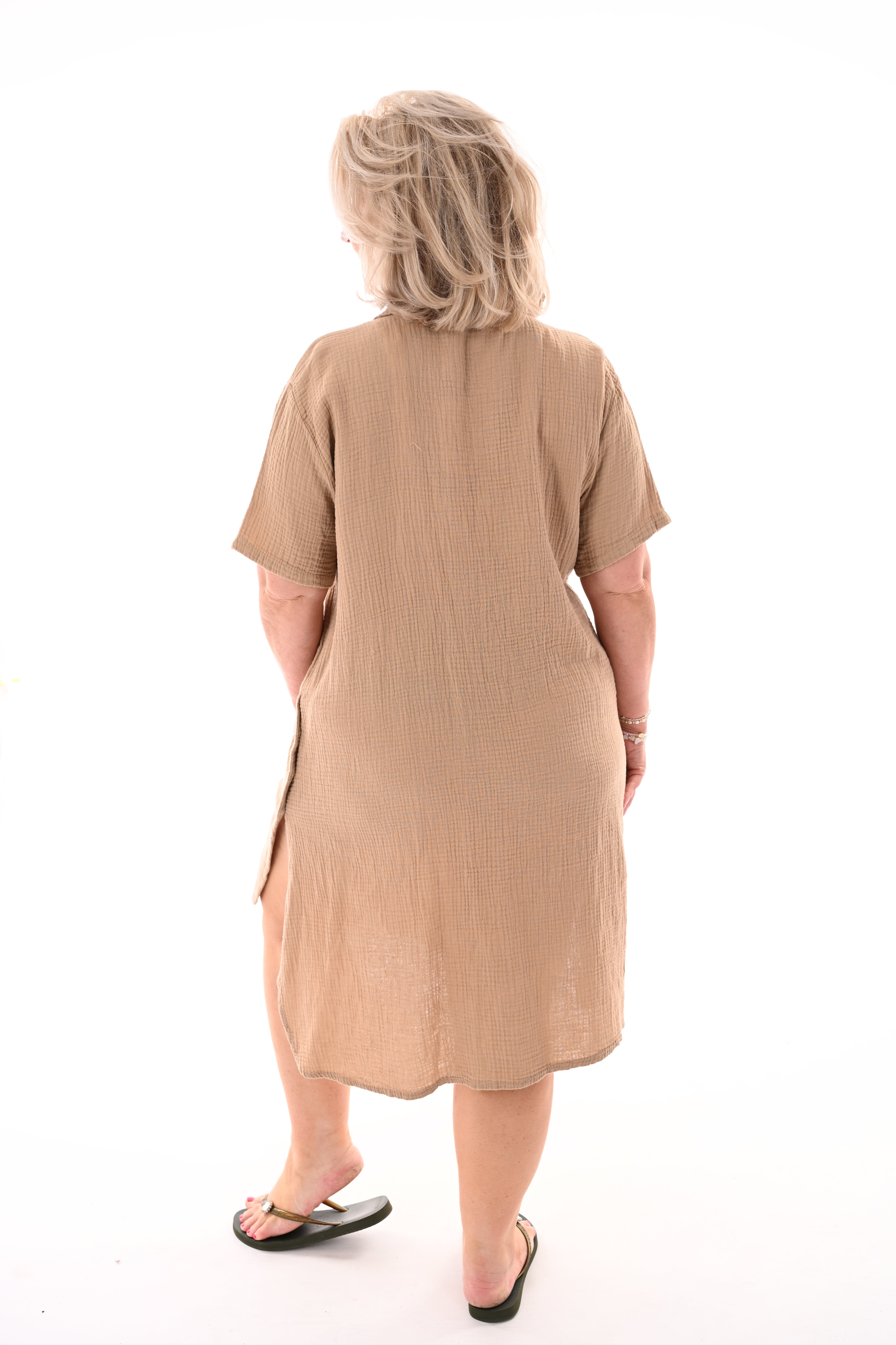 Lange blouse met borstzakjes camel