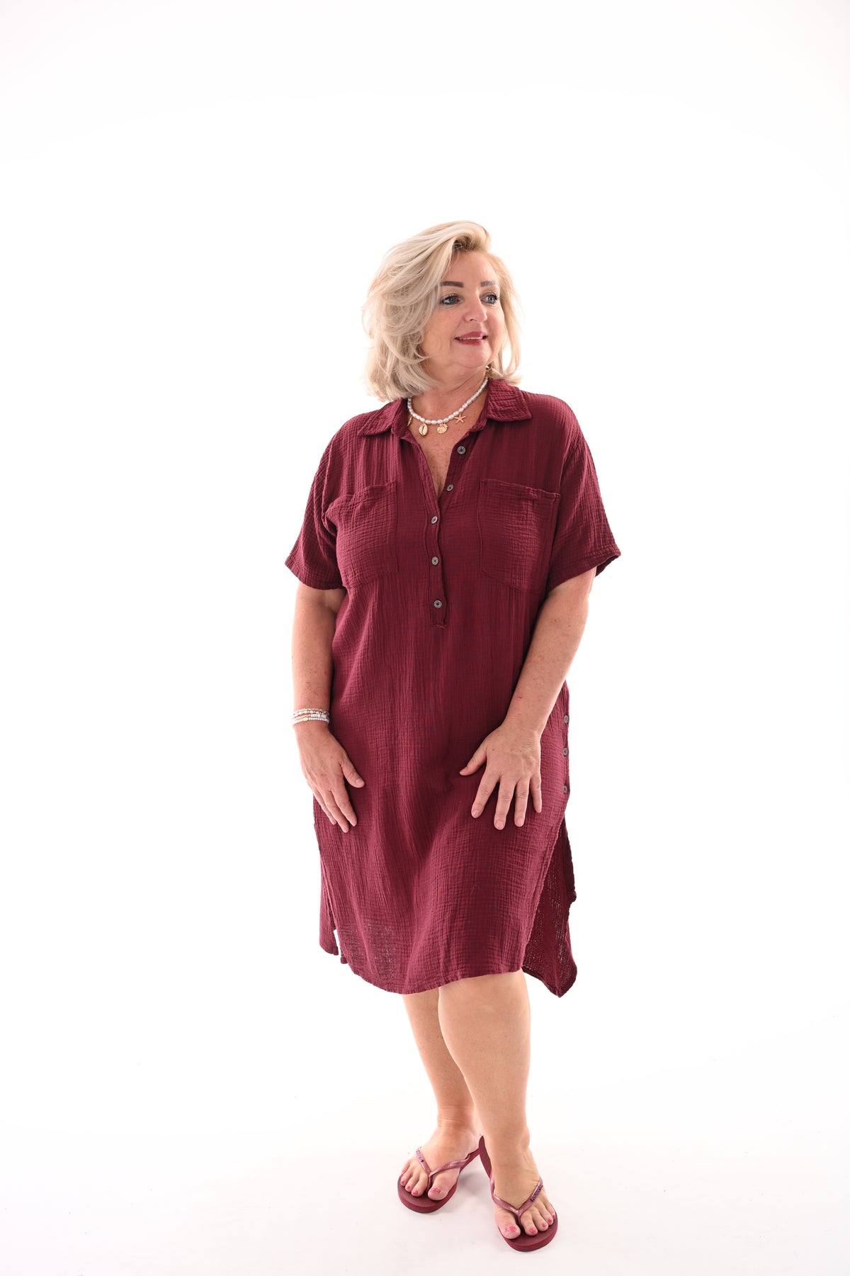 Lange blouse met borstzakjes bordeaux
