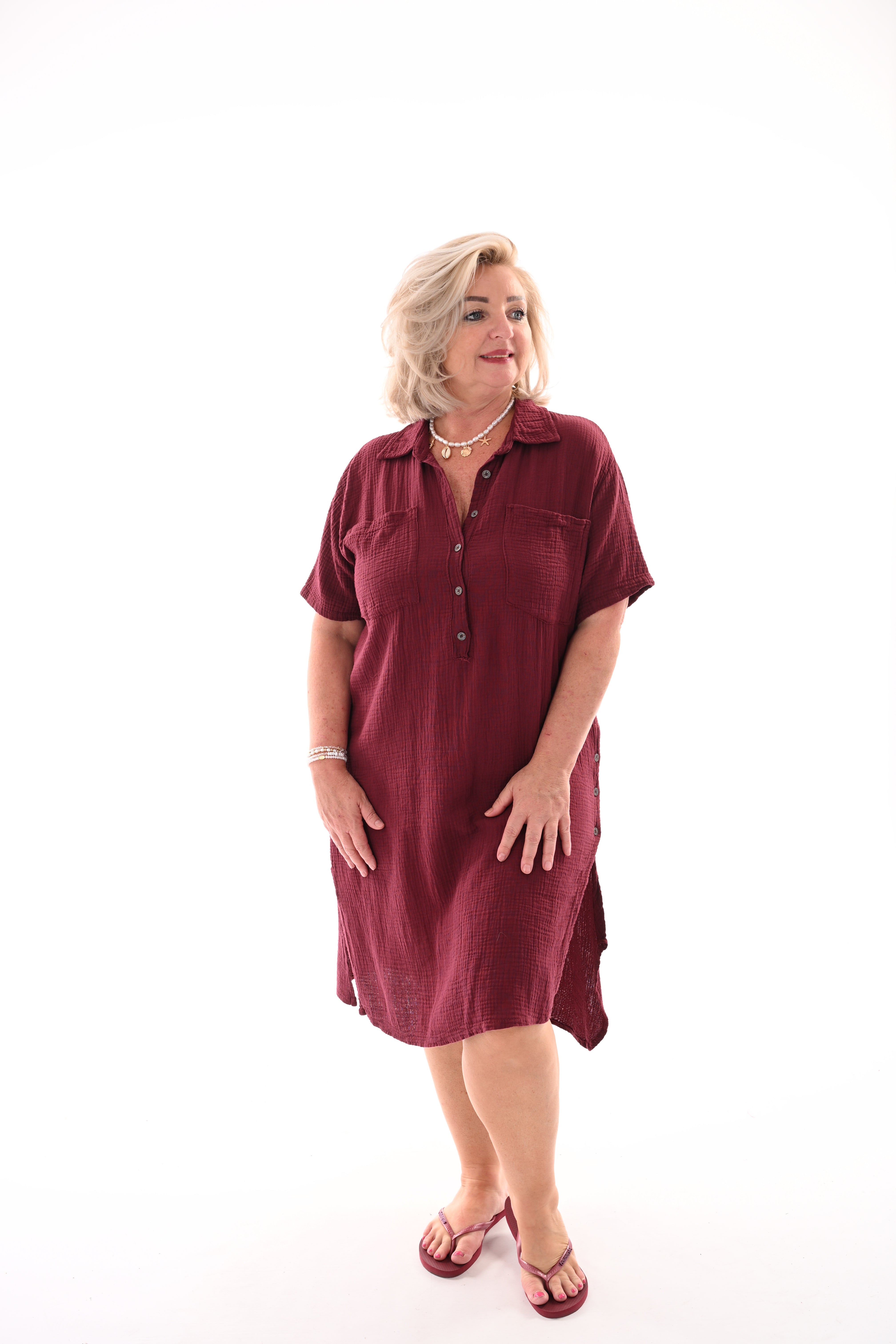 Lange blouse met borstzakjes bordeaux