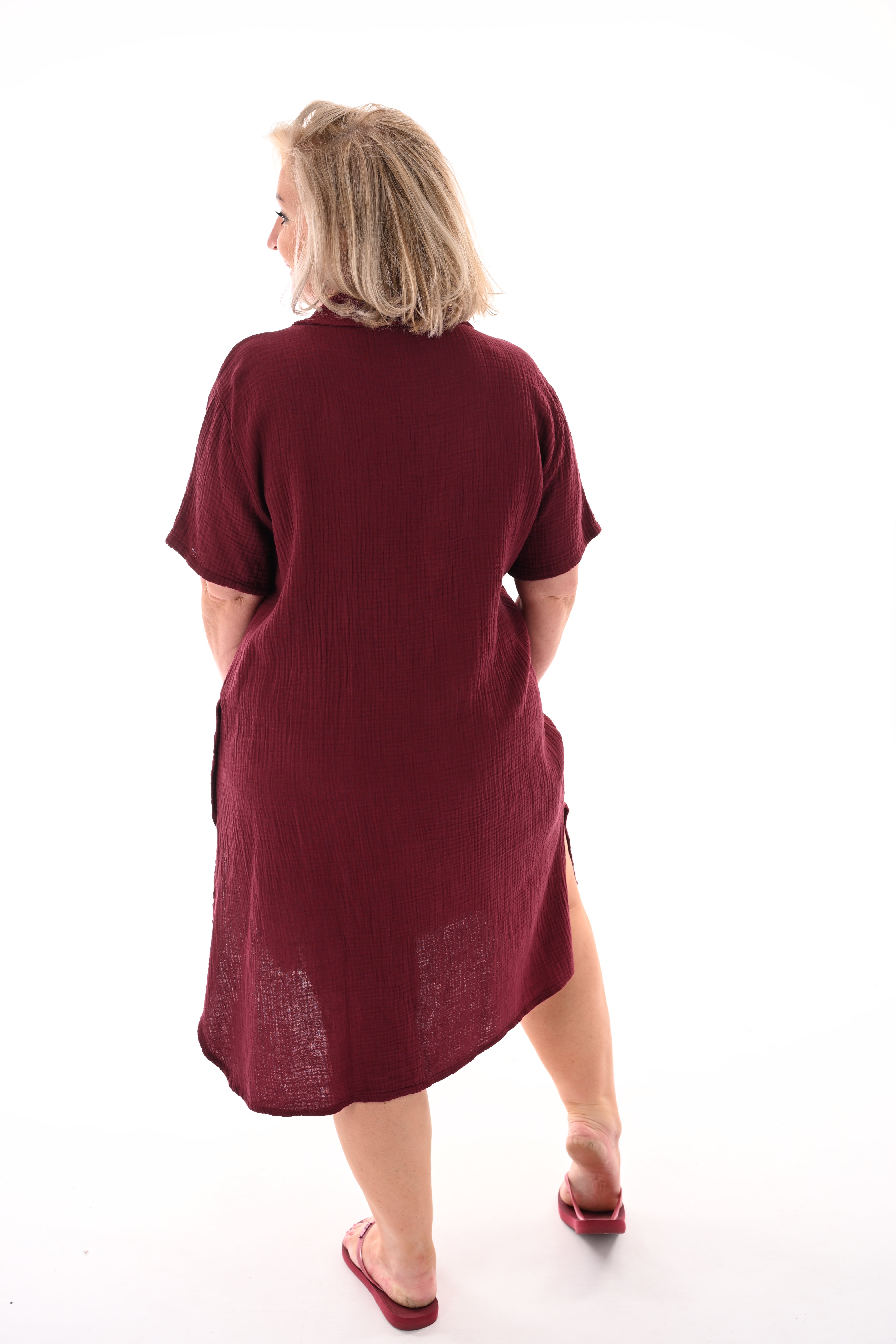 Lange blouse met borstzakjes bordeaux