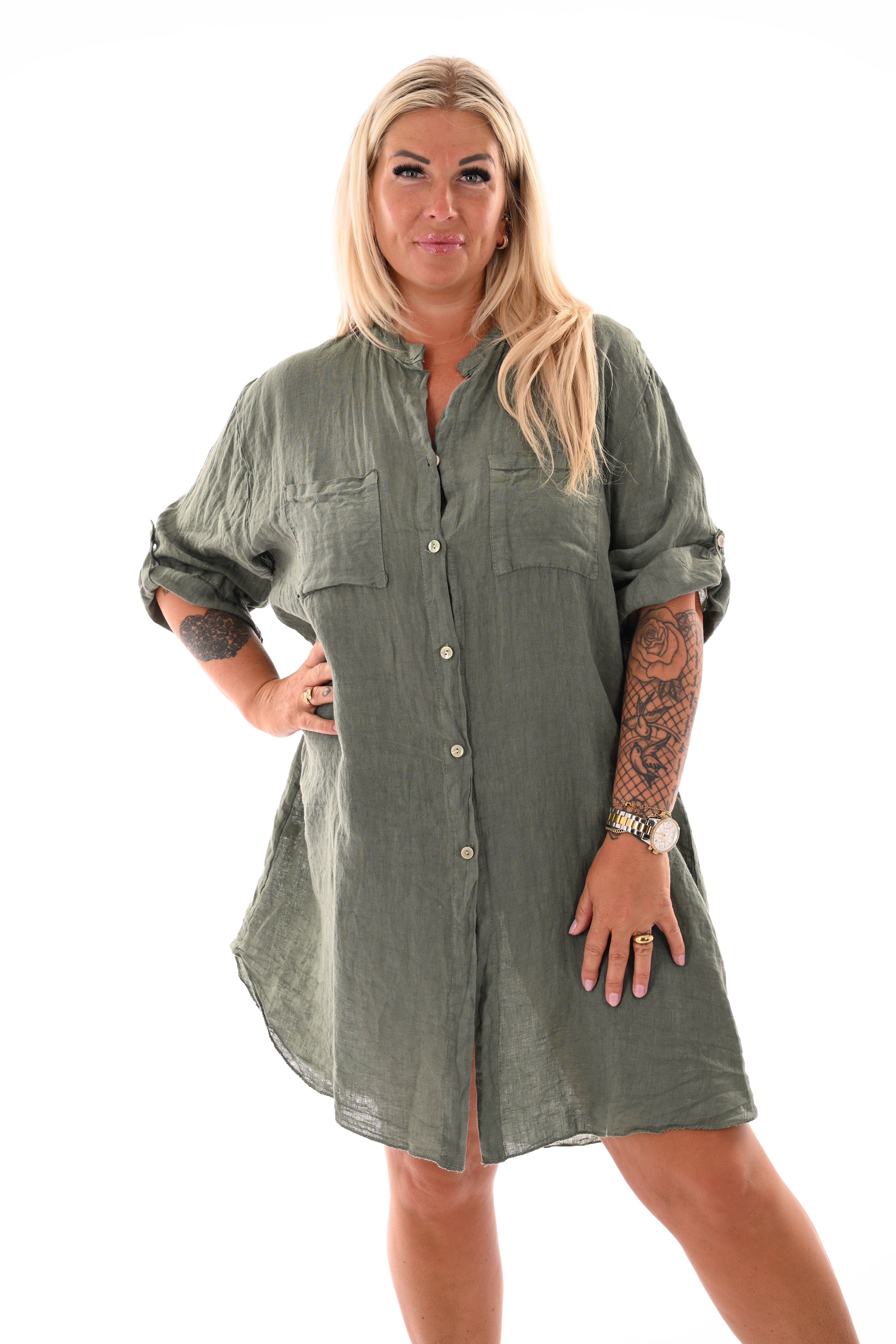 Casual blouse met knoopsluiting olijfgroen