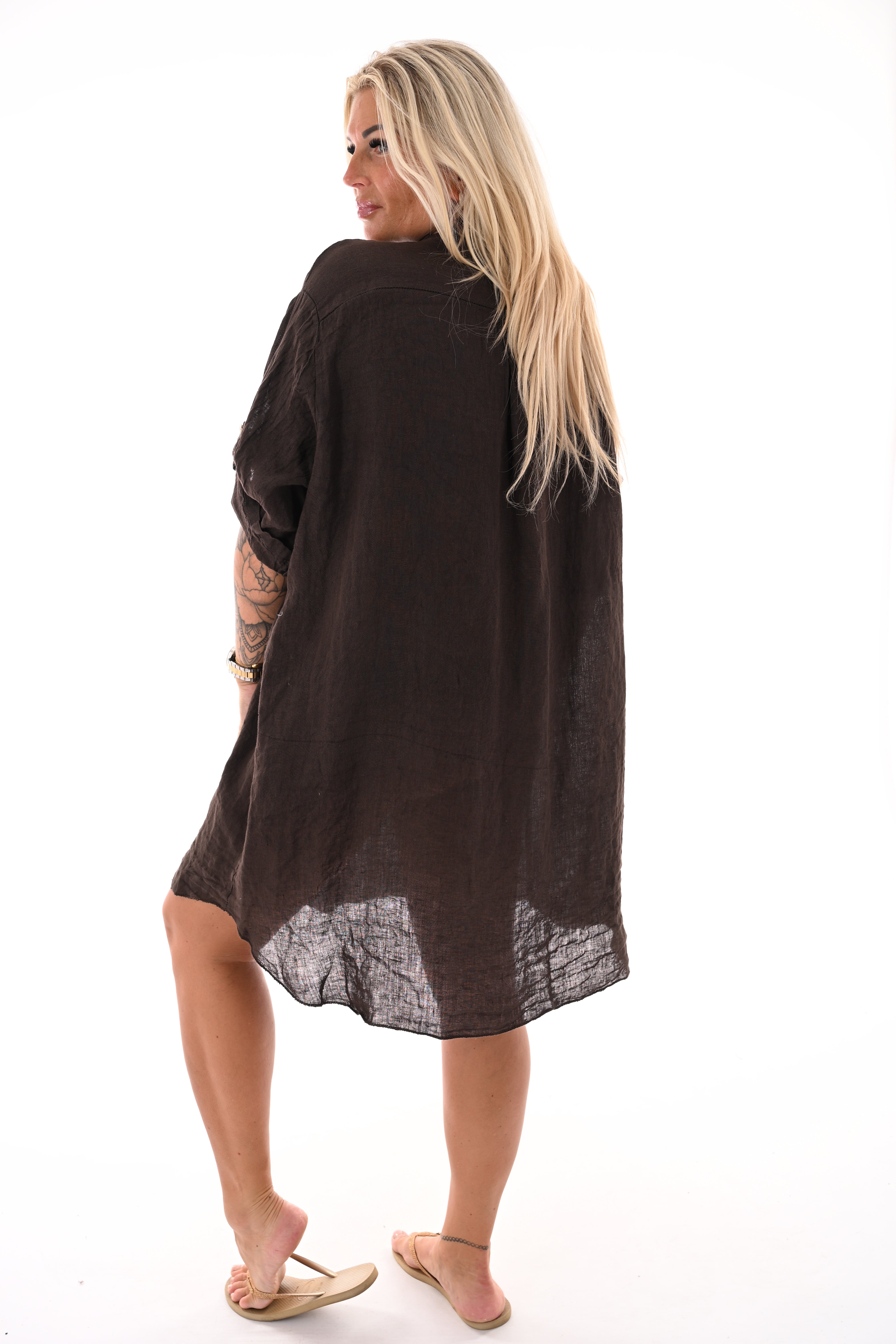 Casual blouse met knoopsluiting donkerbruin