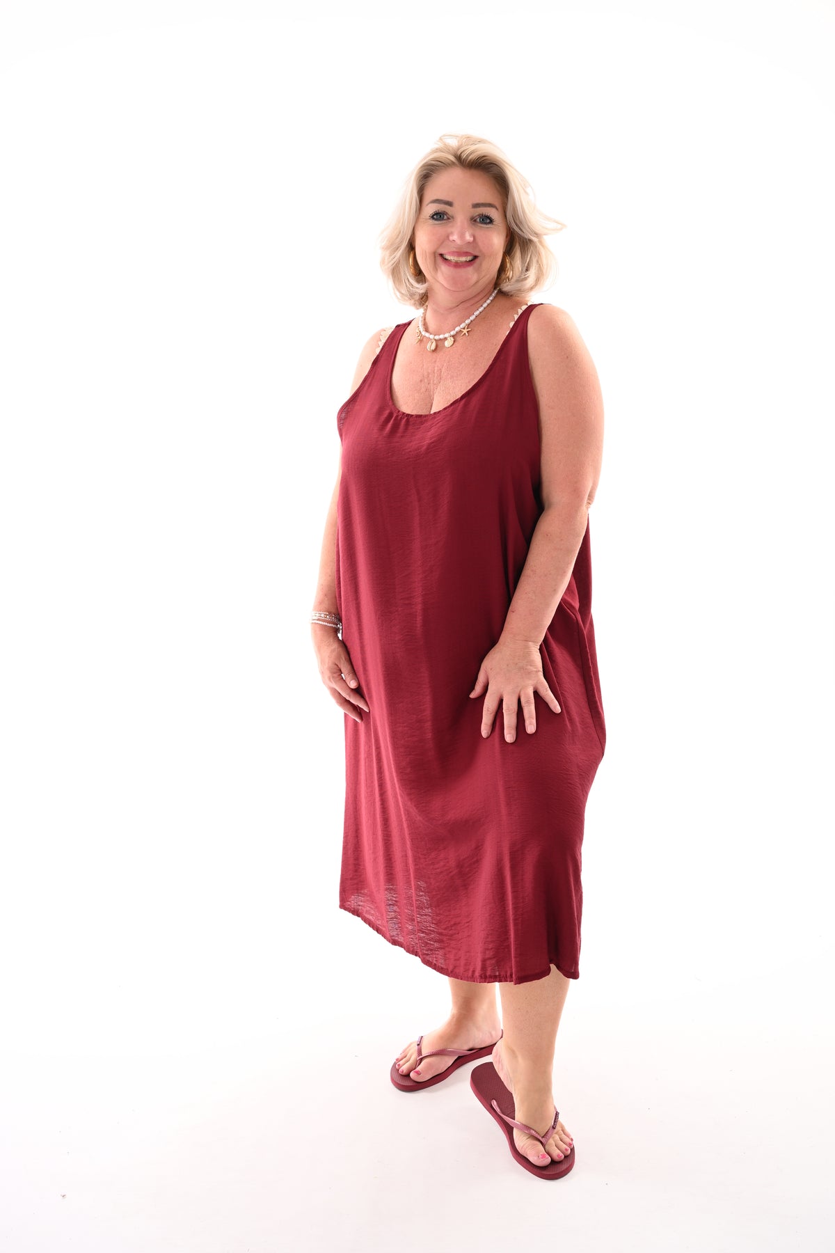 Basic jurk ronde hals bordeaux