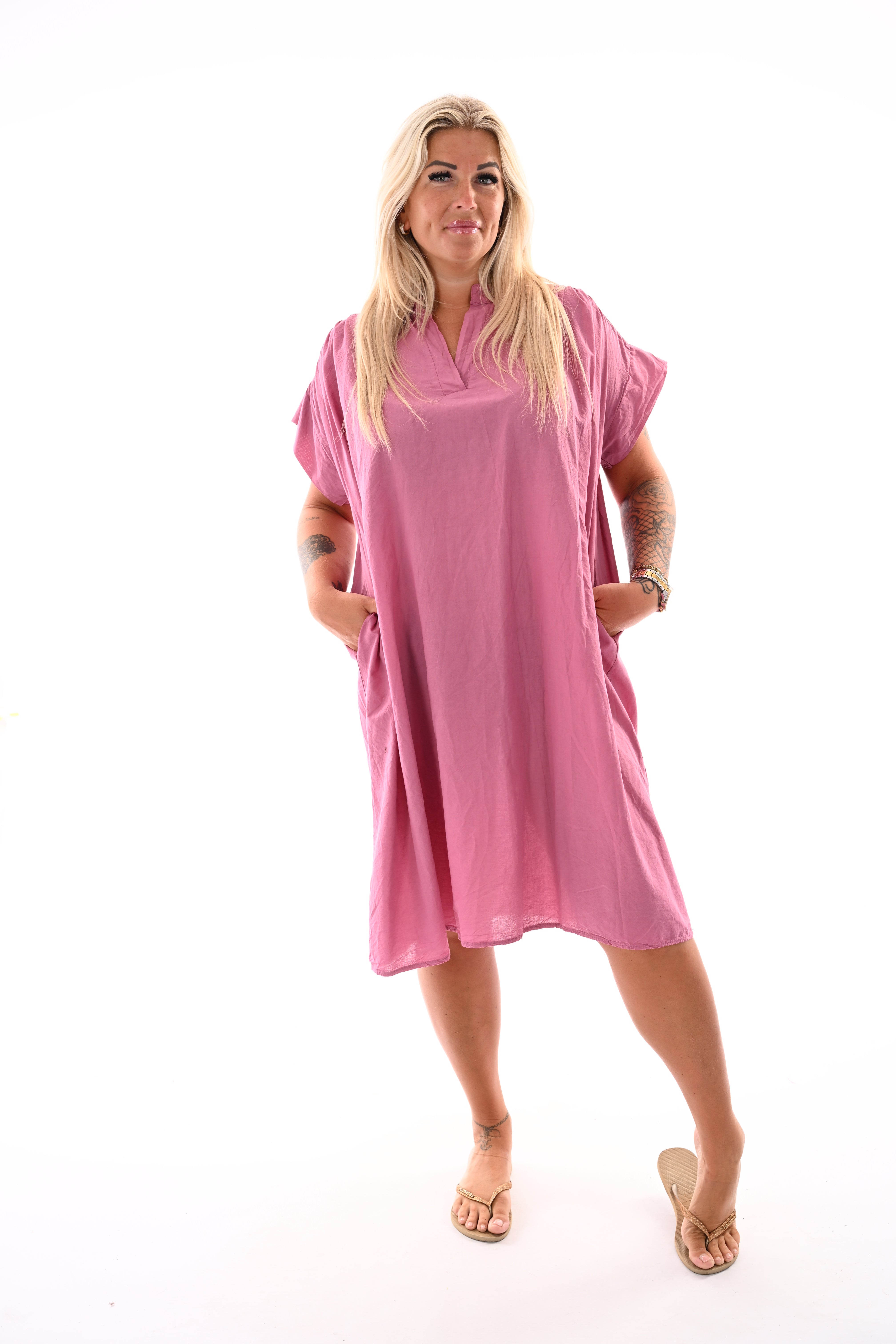 Basic tuniek v-hals met zakken oudroze
