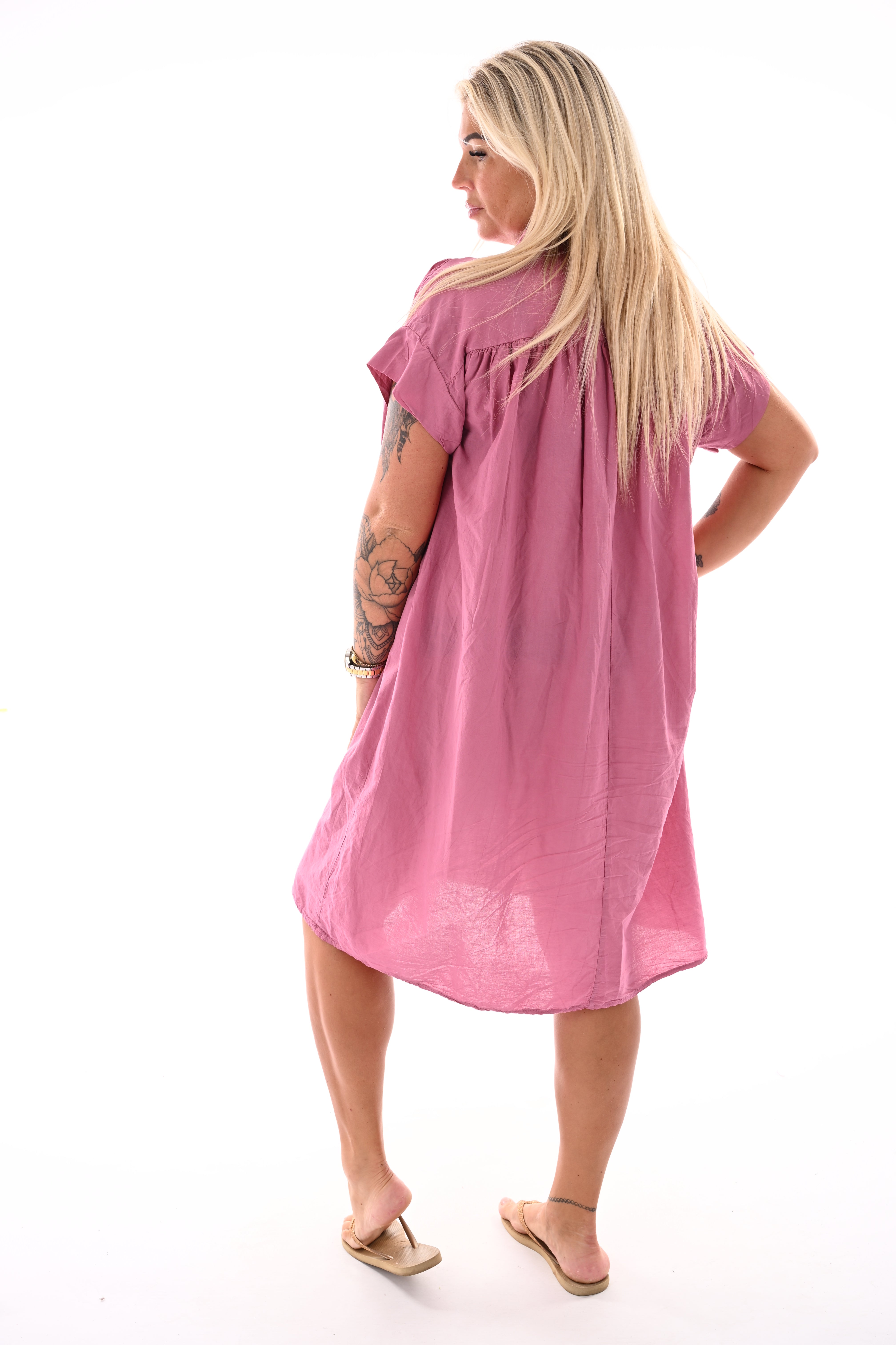 Basic tuniek v-hals met zakken oudroze