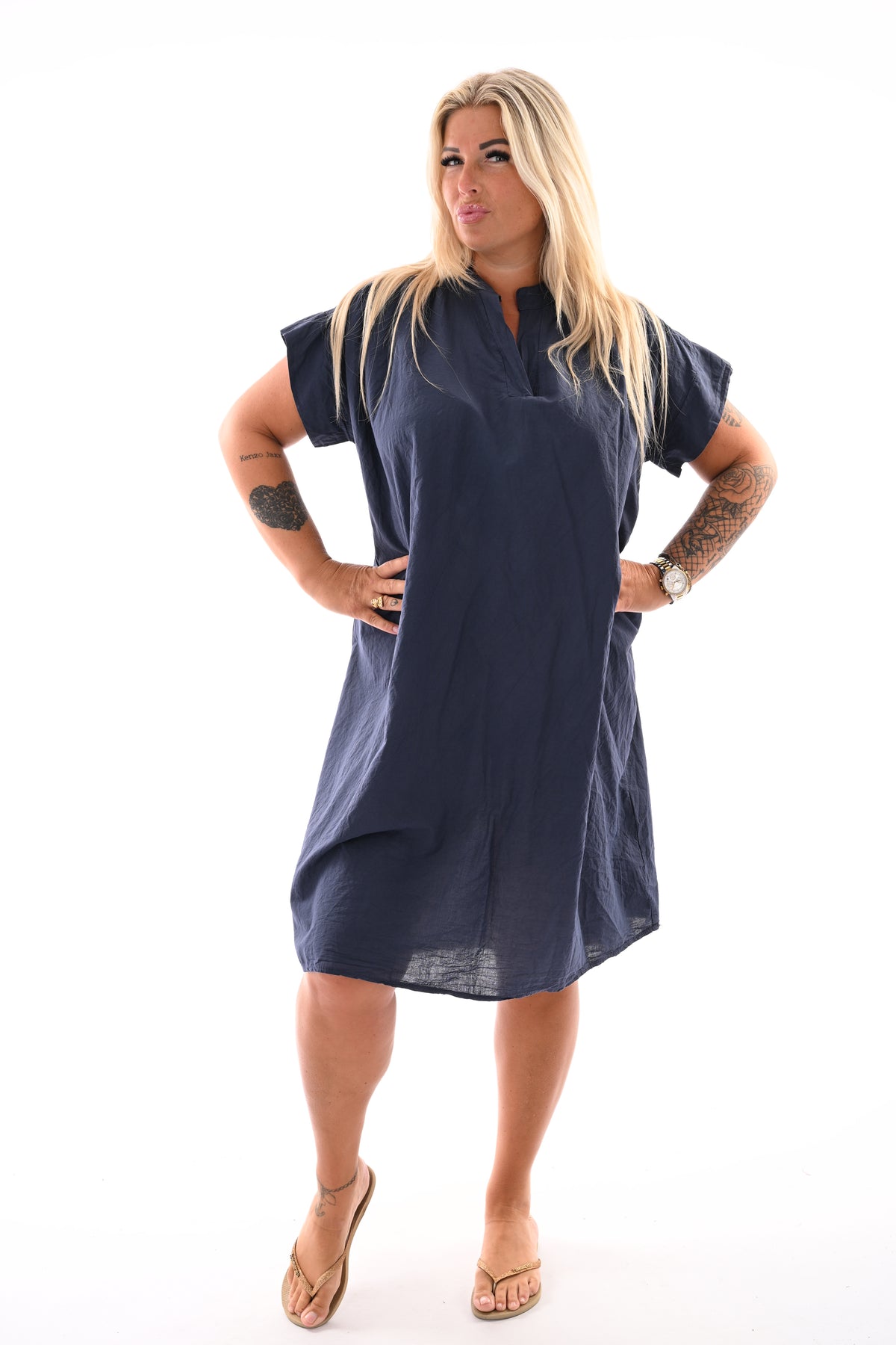 Basic tuniek v-hals met zakken marineblauw