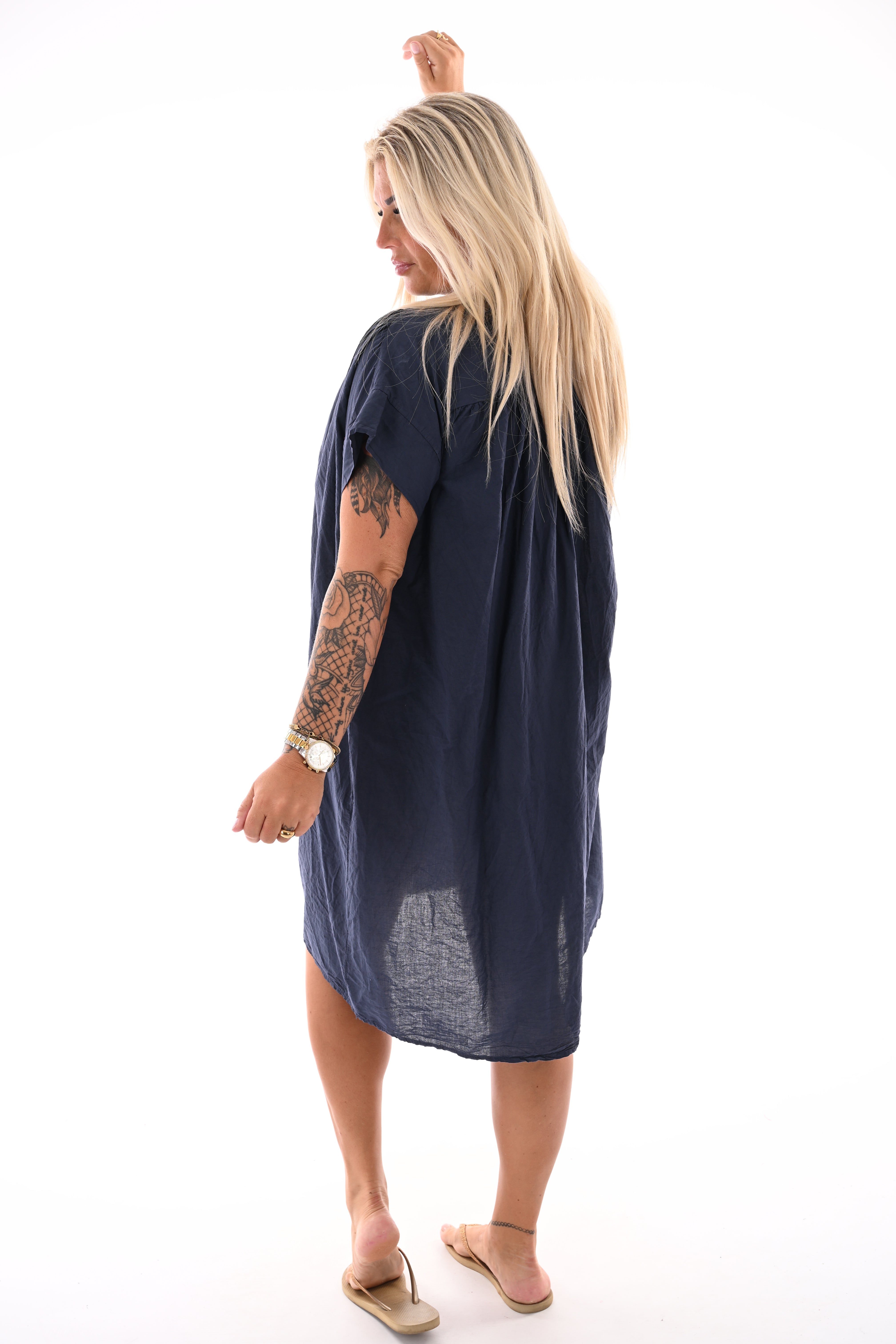Basic tuniek v-hals met zakken marineblauw
