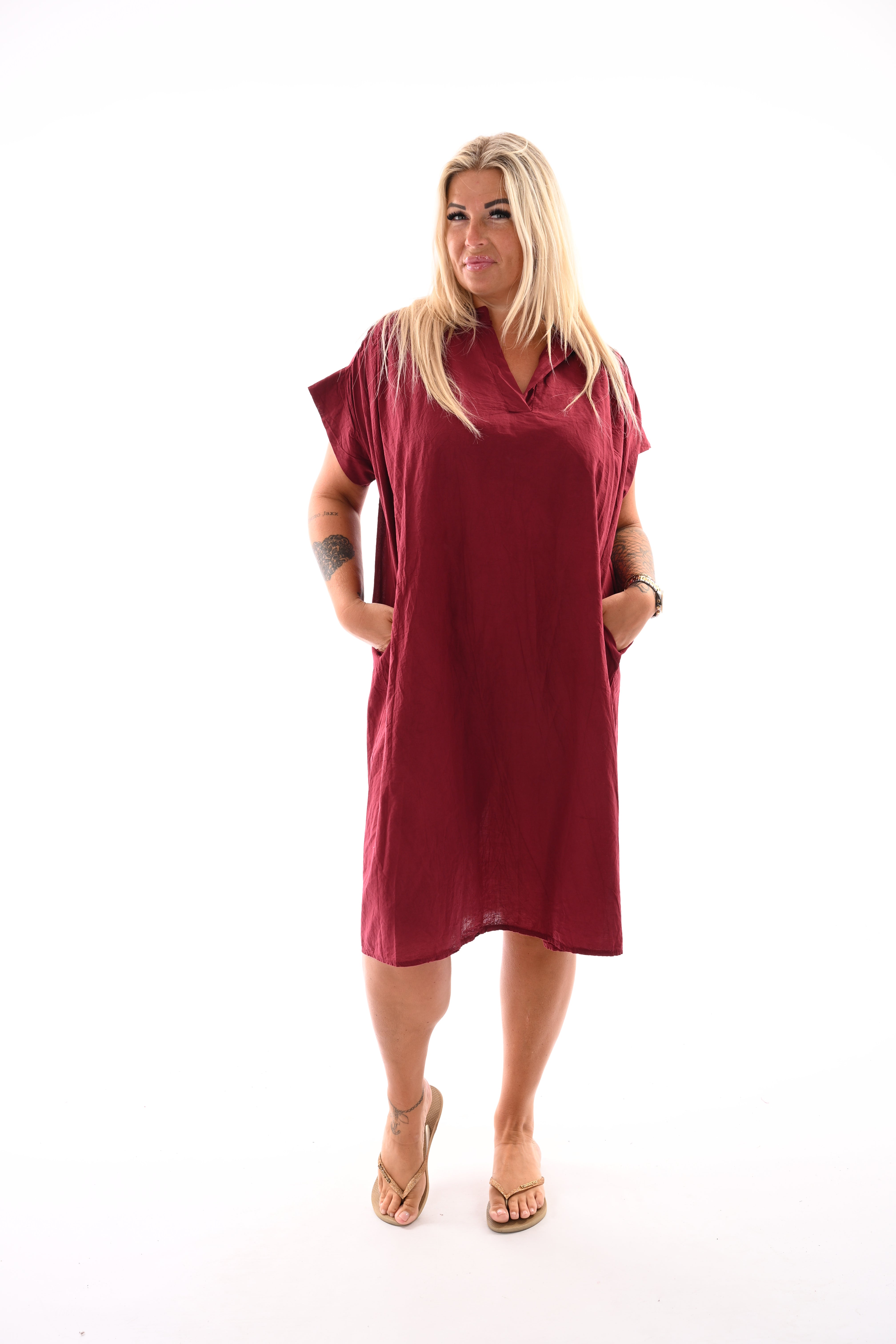 Basic tuniek v-hals met zakken bordeaux