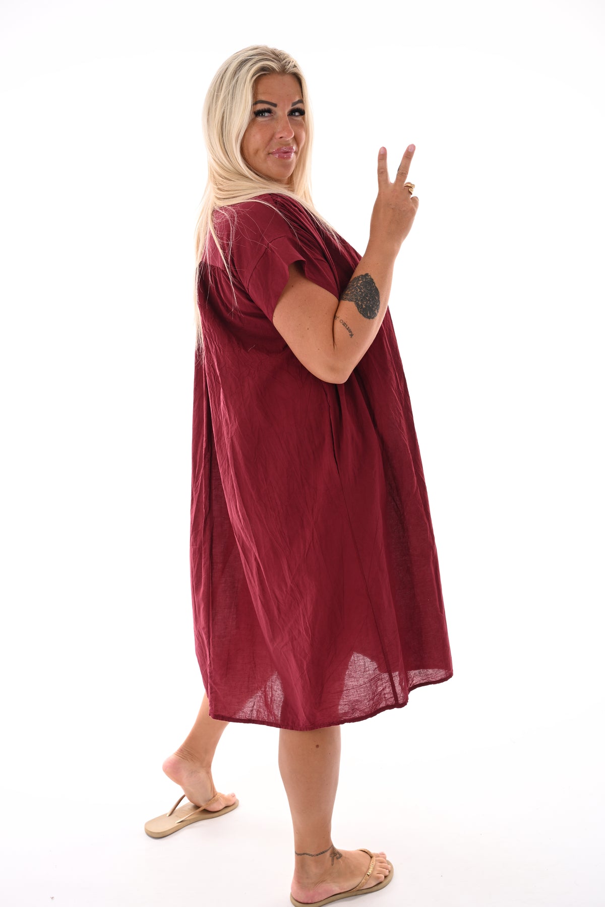 Basic tuniek v-hals met zakken bordeaux