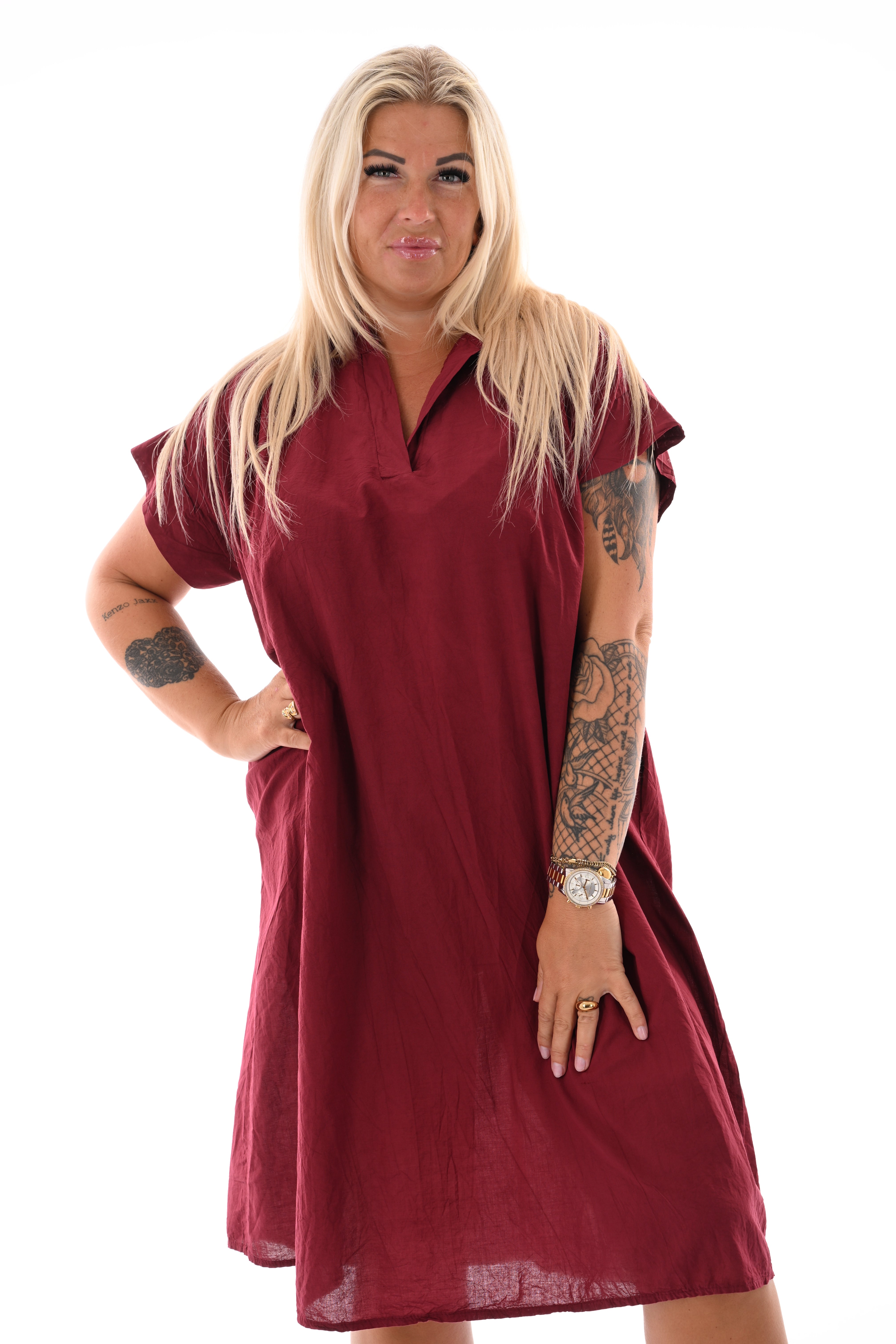 Basic tuniek v-hals met zakken bordeaux