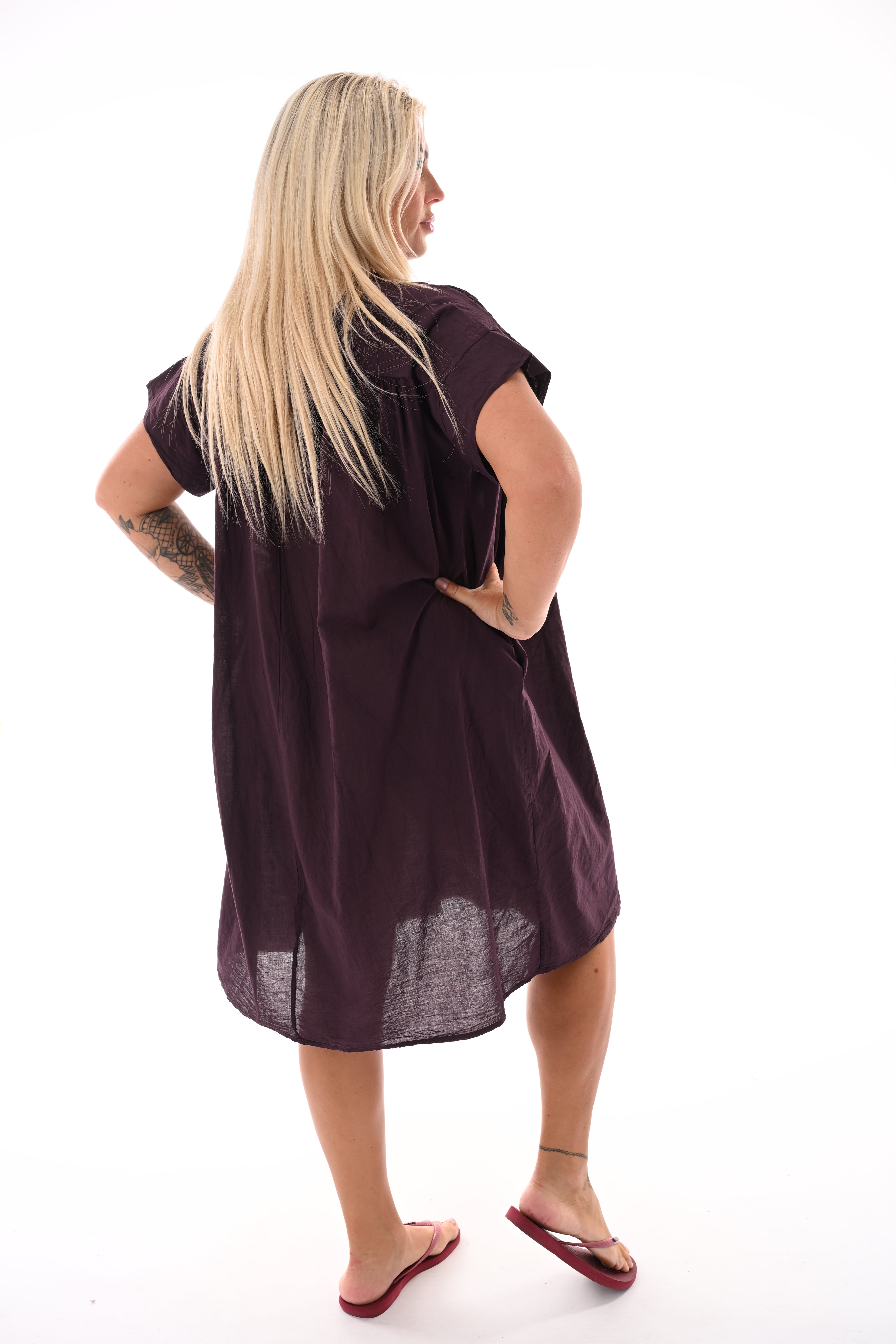 Basic tuniek v-hals met zakken aubergine