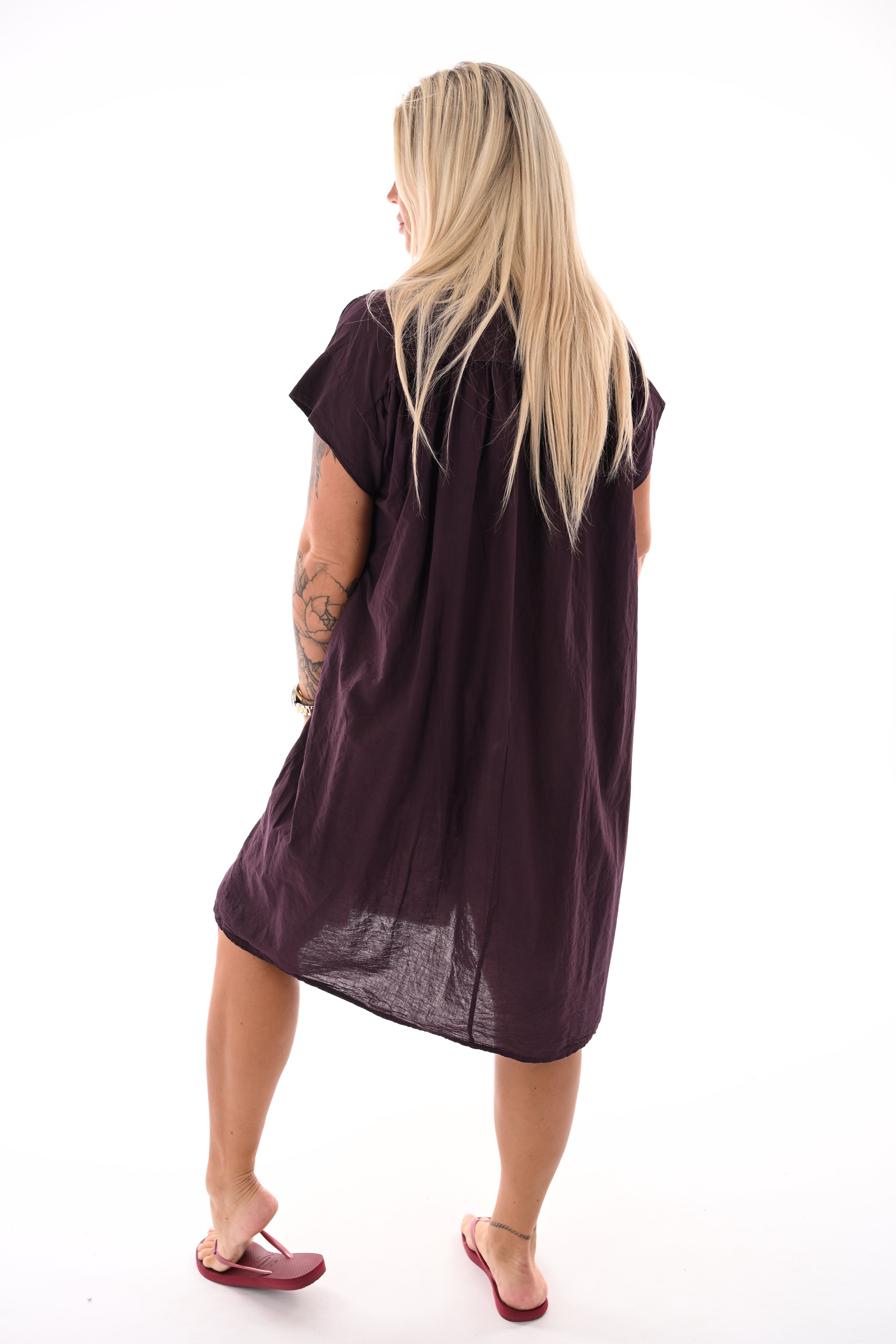 Basic tuniek v-hals met zakken aubergine