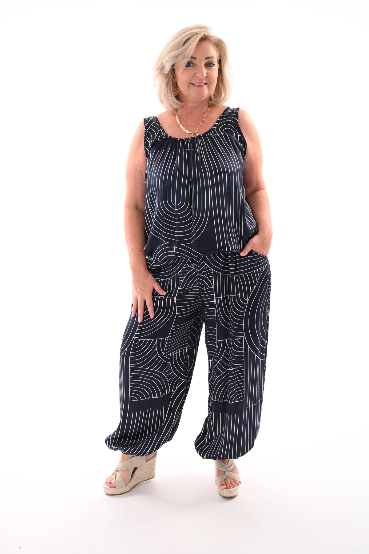 Tweedelig set geometrisch marineblauw