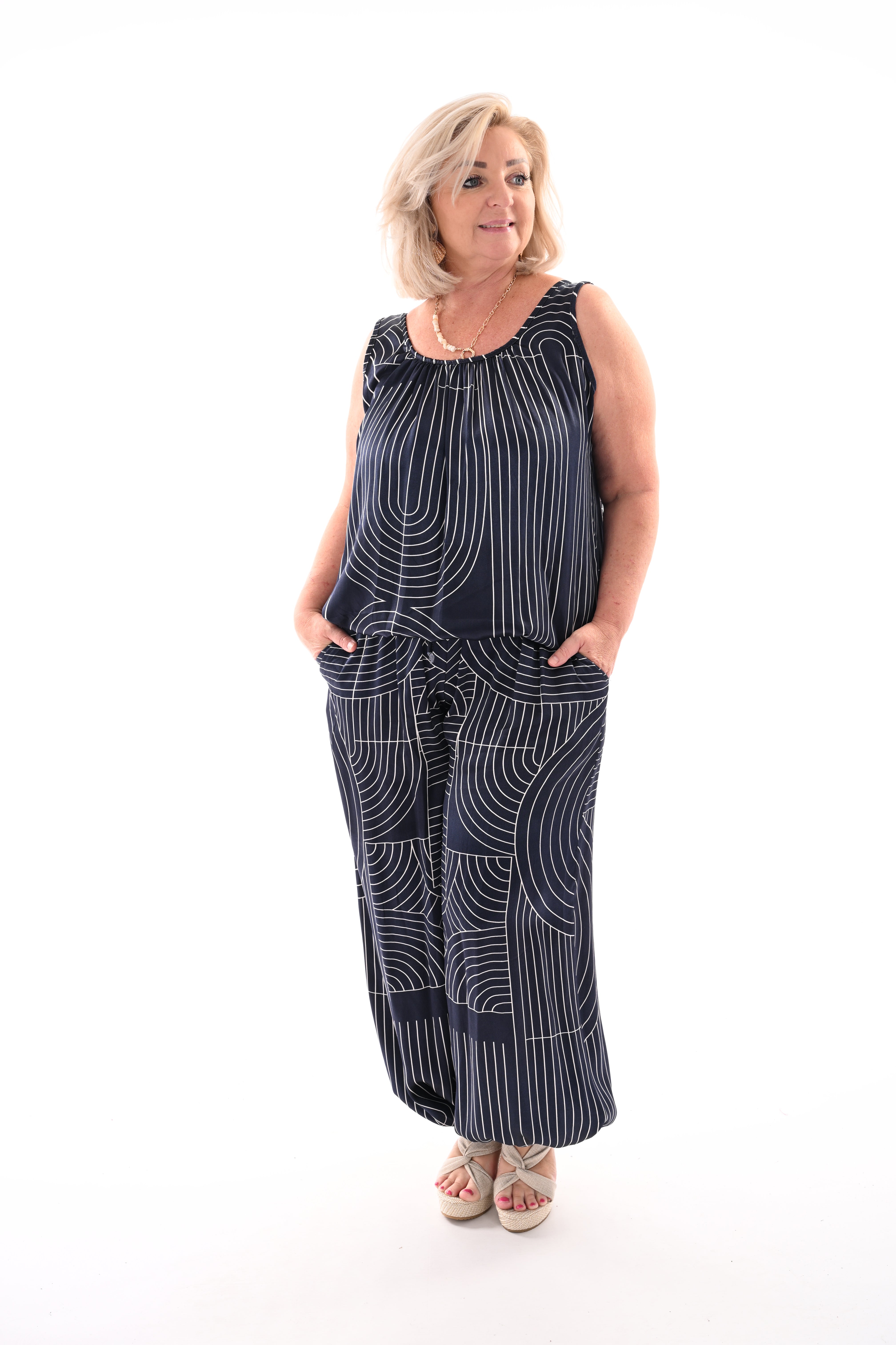 Tweedelig set geometrisch marineblauw