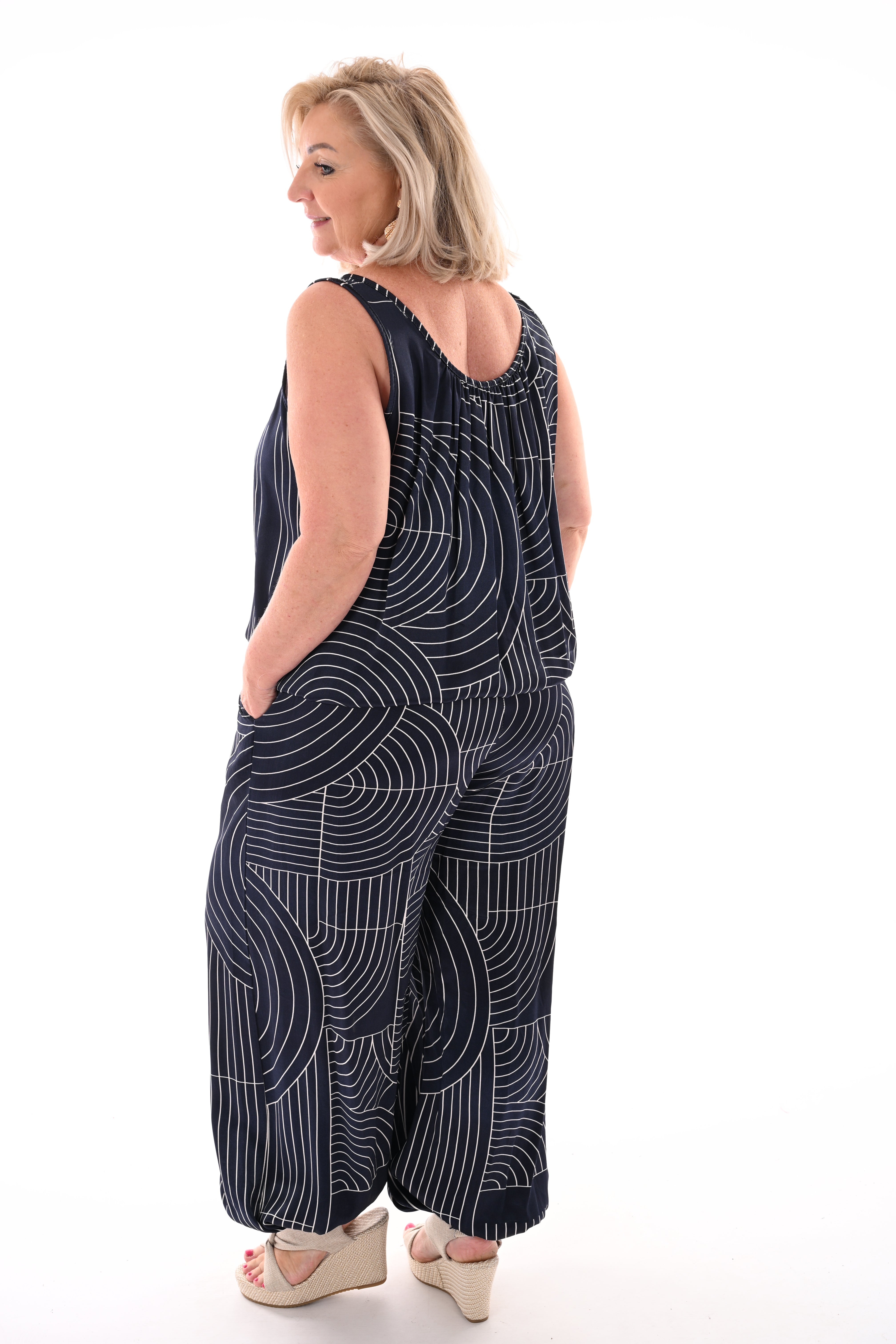 Tweedelig set geometrisch marineblauw