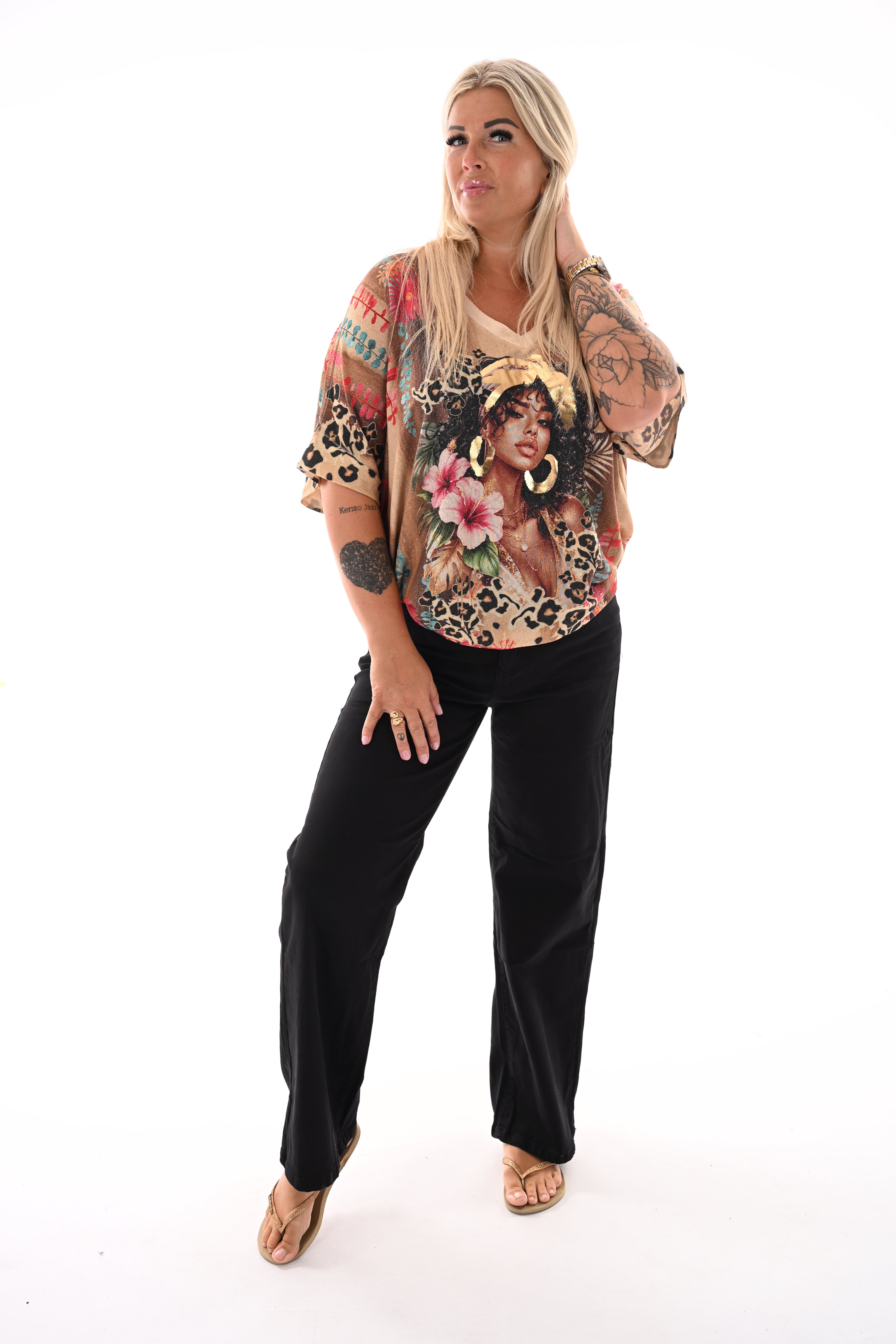 Shirt panter tropical bruin