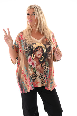 Shirt panter tropical bruin