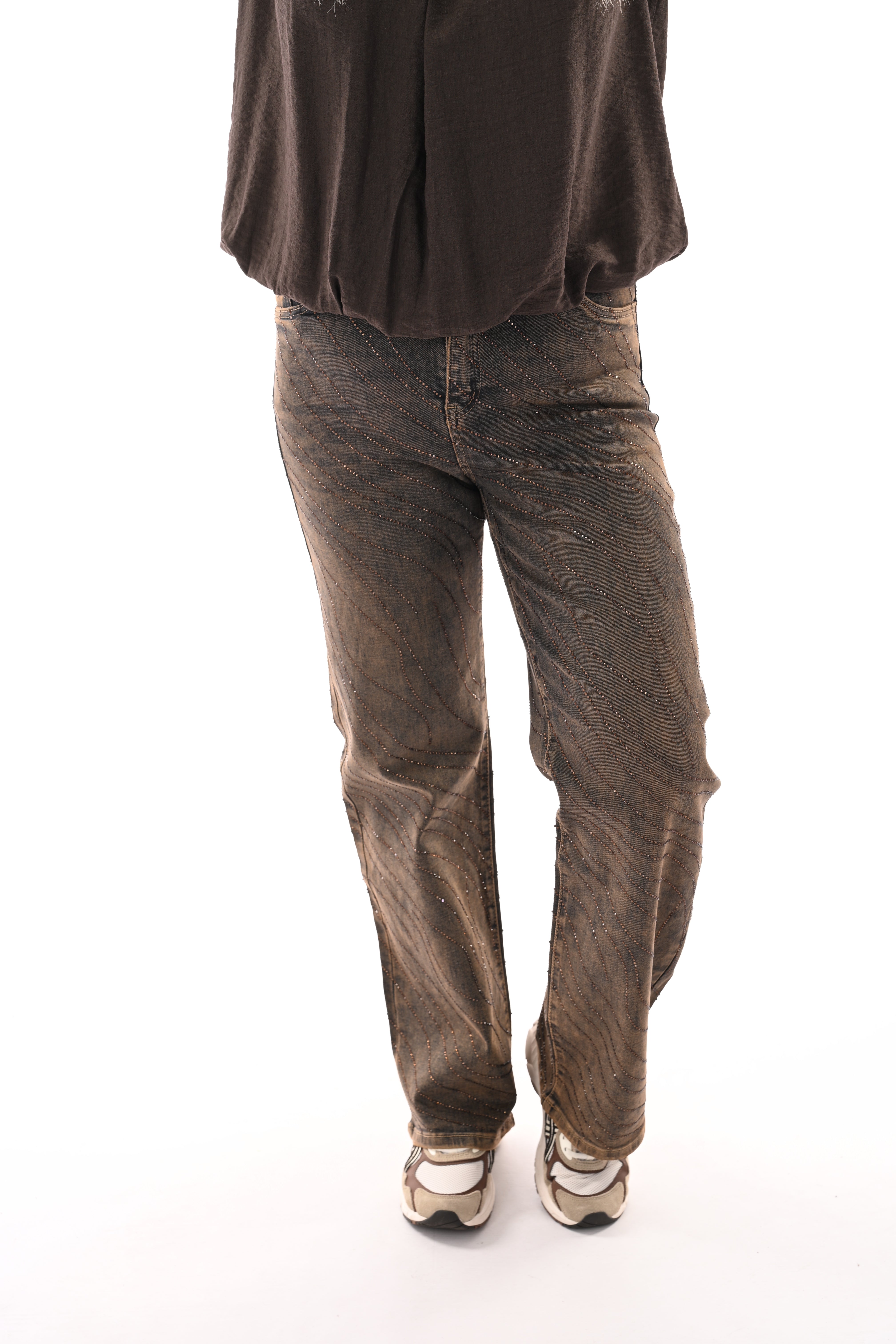 Goodies wide leg strass stonewash bruin