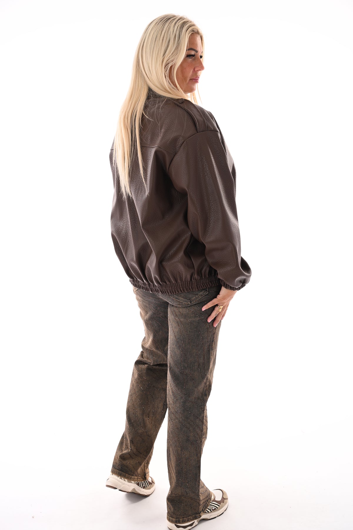 Leather look jasje overslag  bruin
