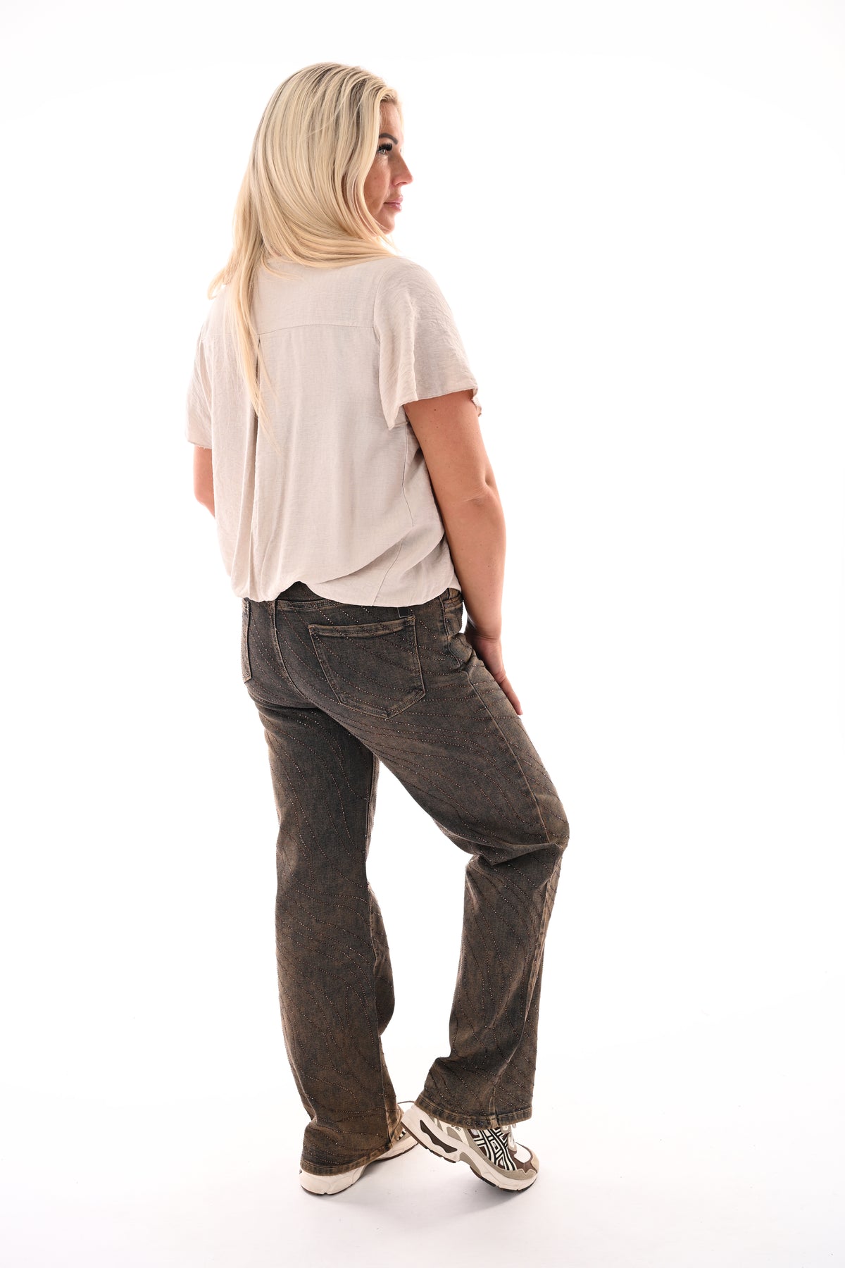 Top lage ronde hals beige