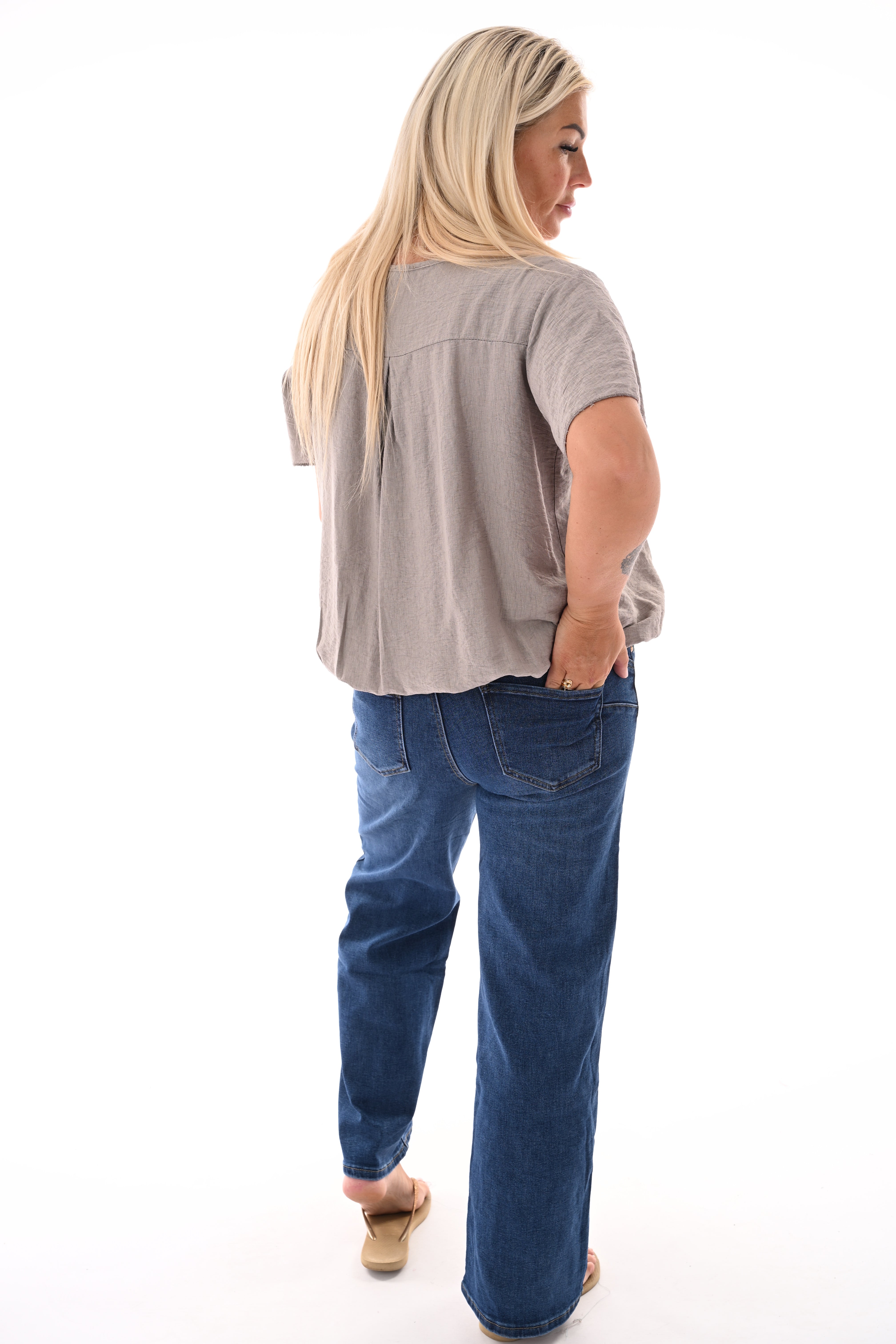 Top lage ronde hals taupe
