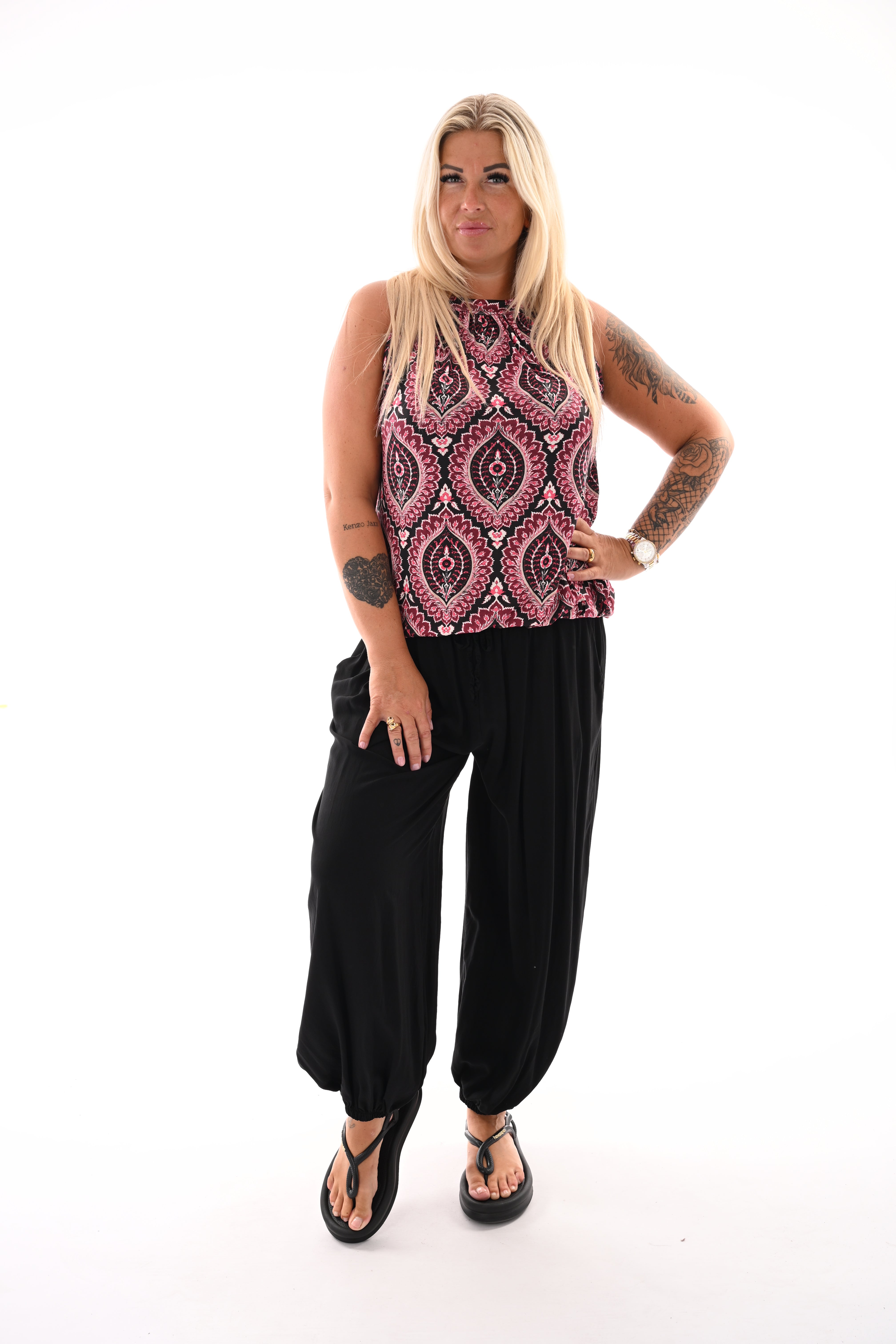 Halter top print damast zwart