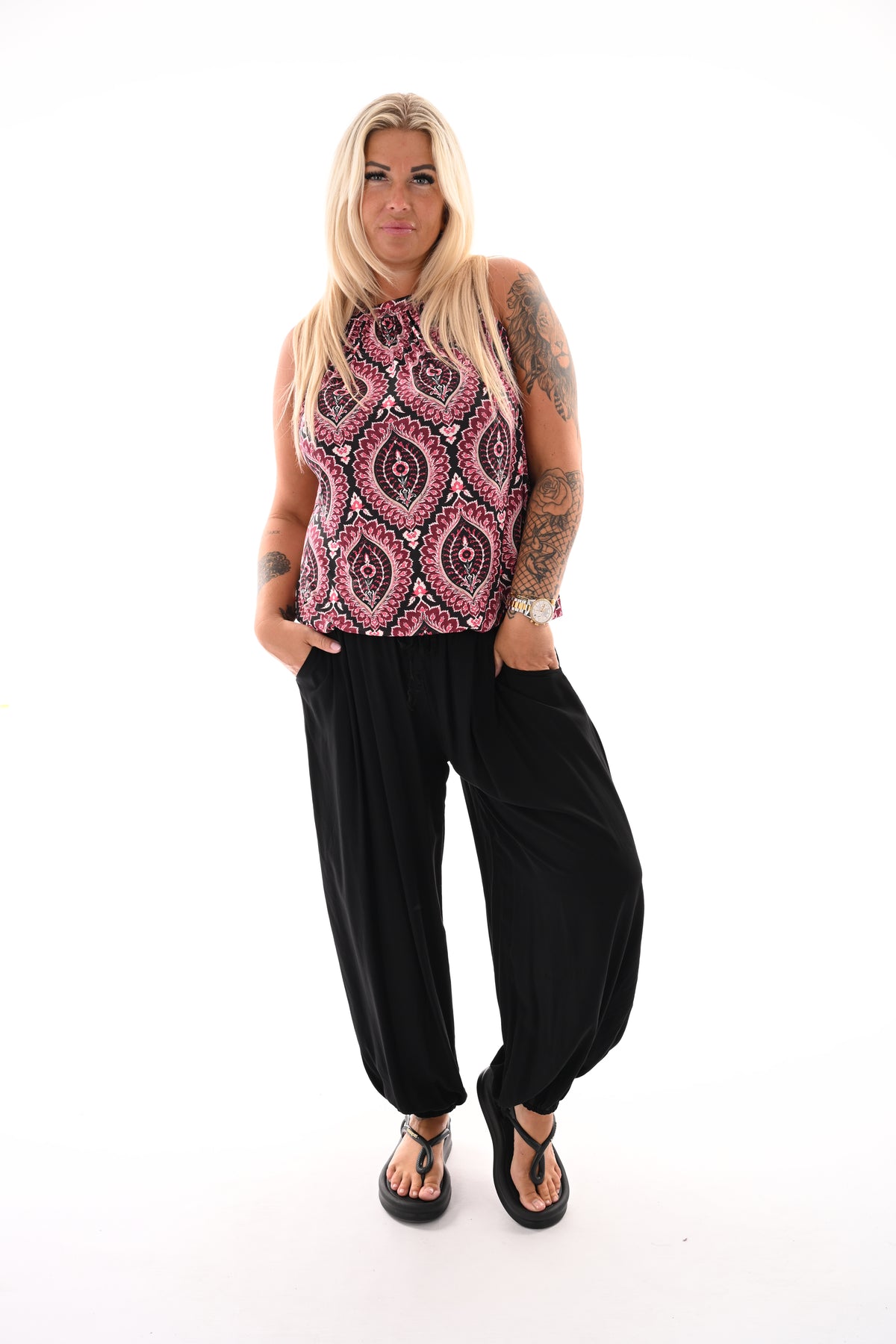 Halter top print damast zwart