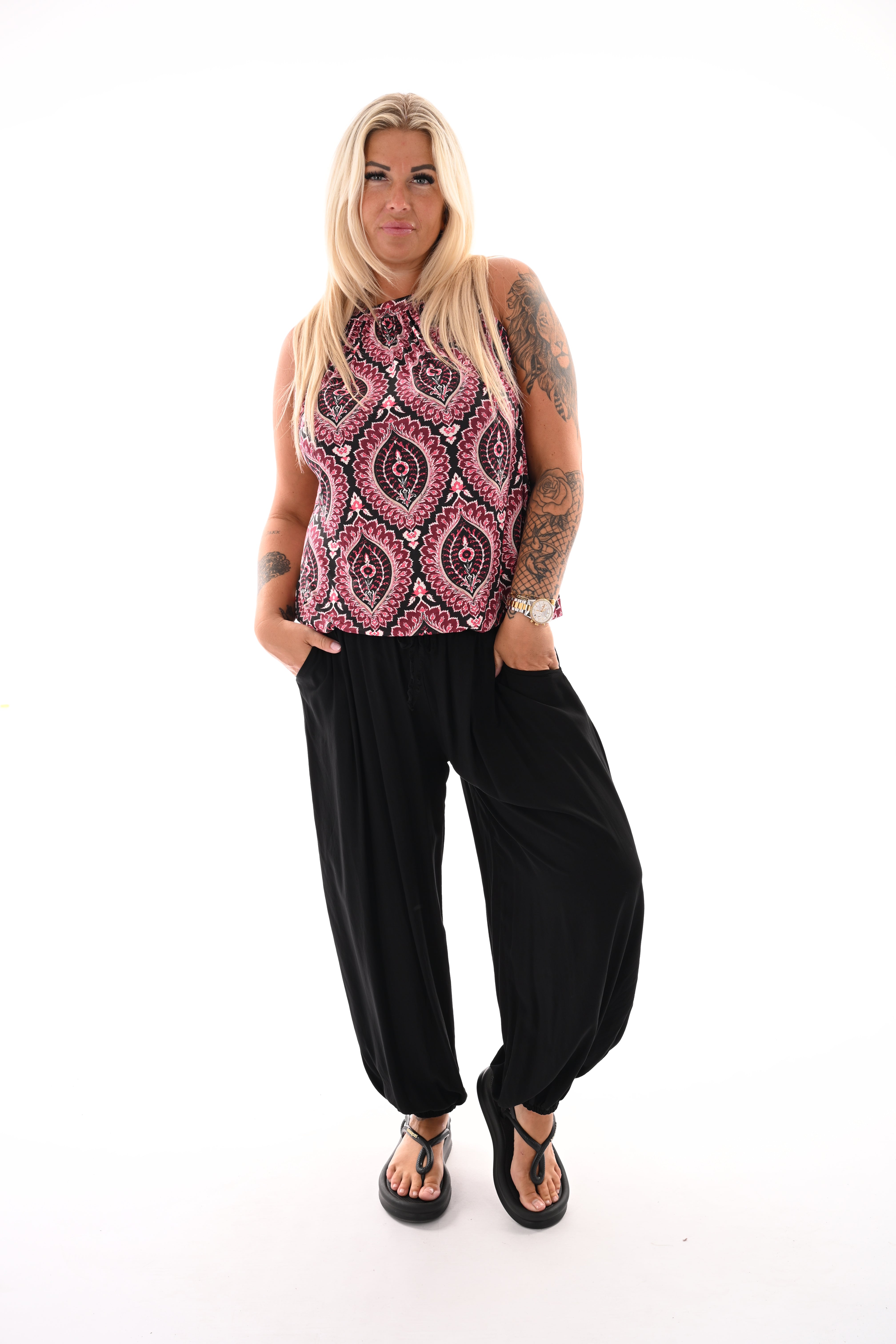 Halter top print damast zwart