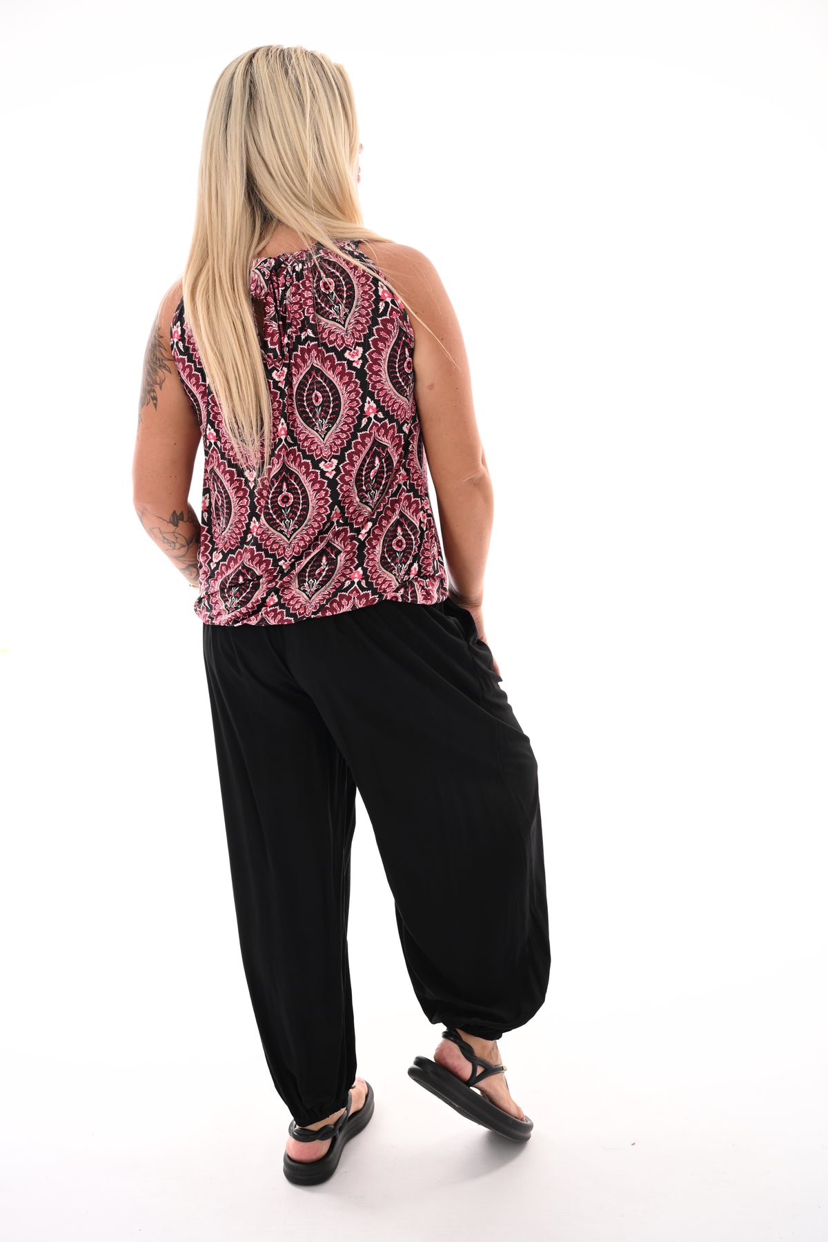 Halter top print damast zwart