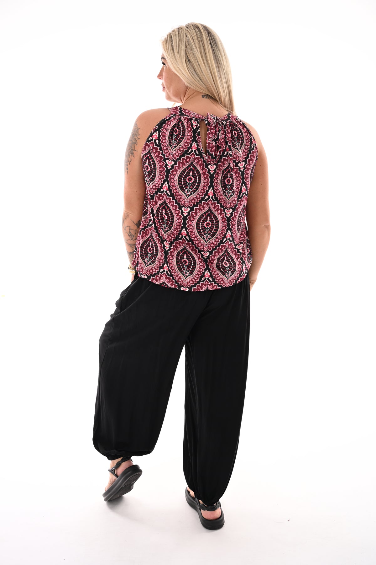 Halter top print damast zwart