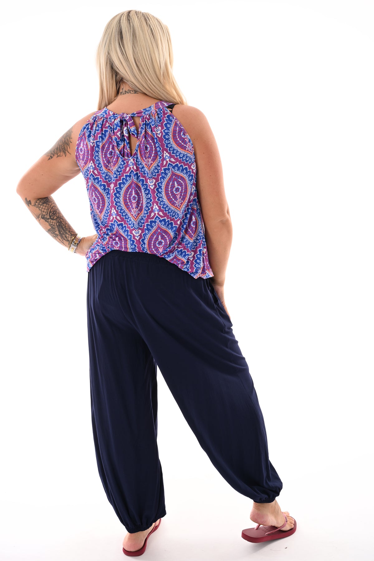 Halter top print damast kobaltblauw