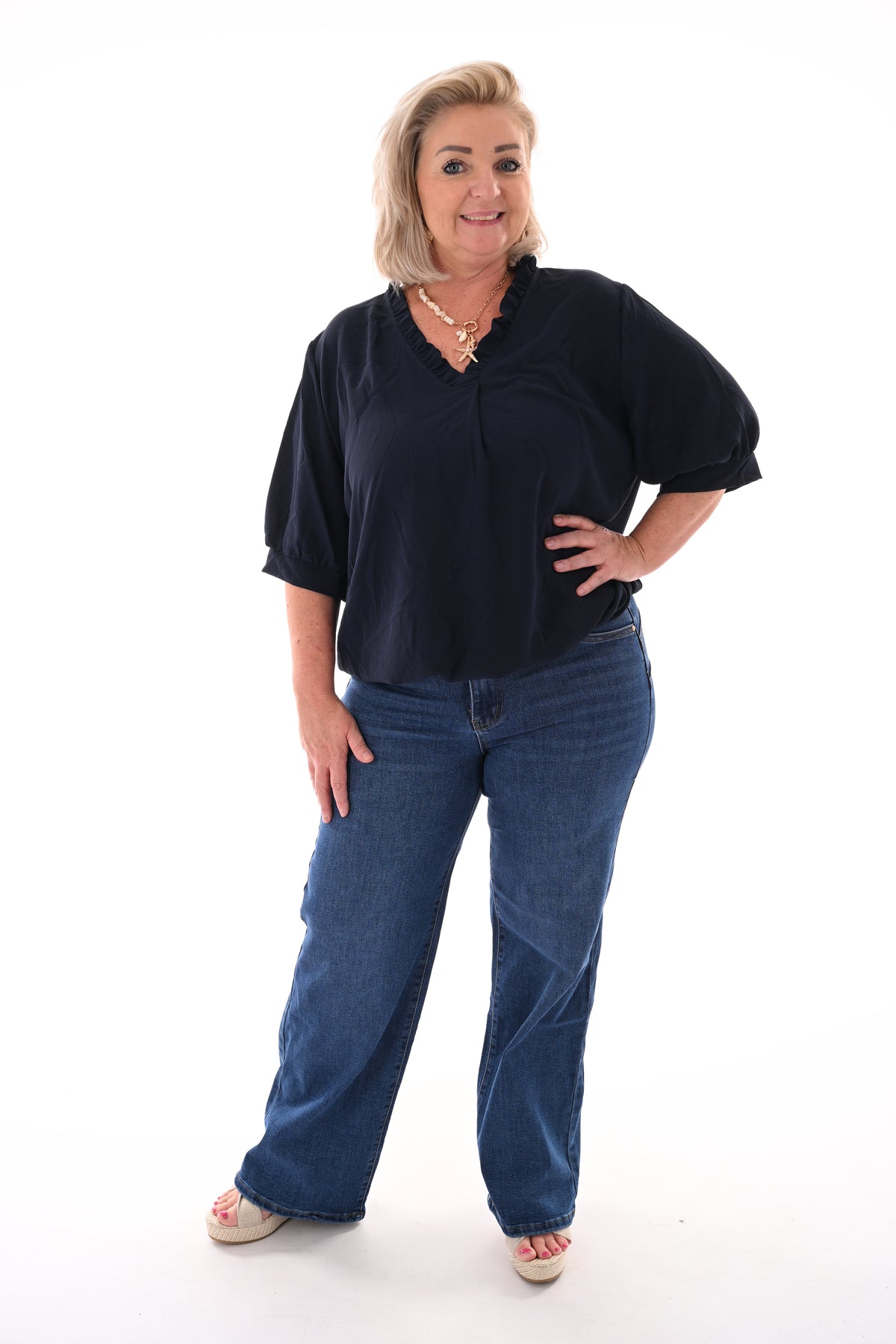Top roezel v-hals marineblauw