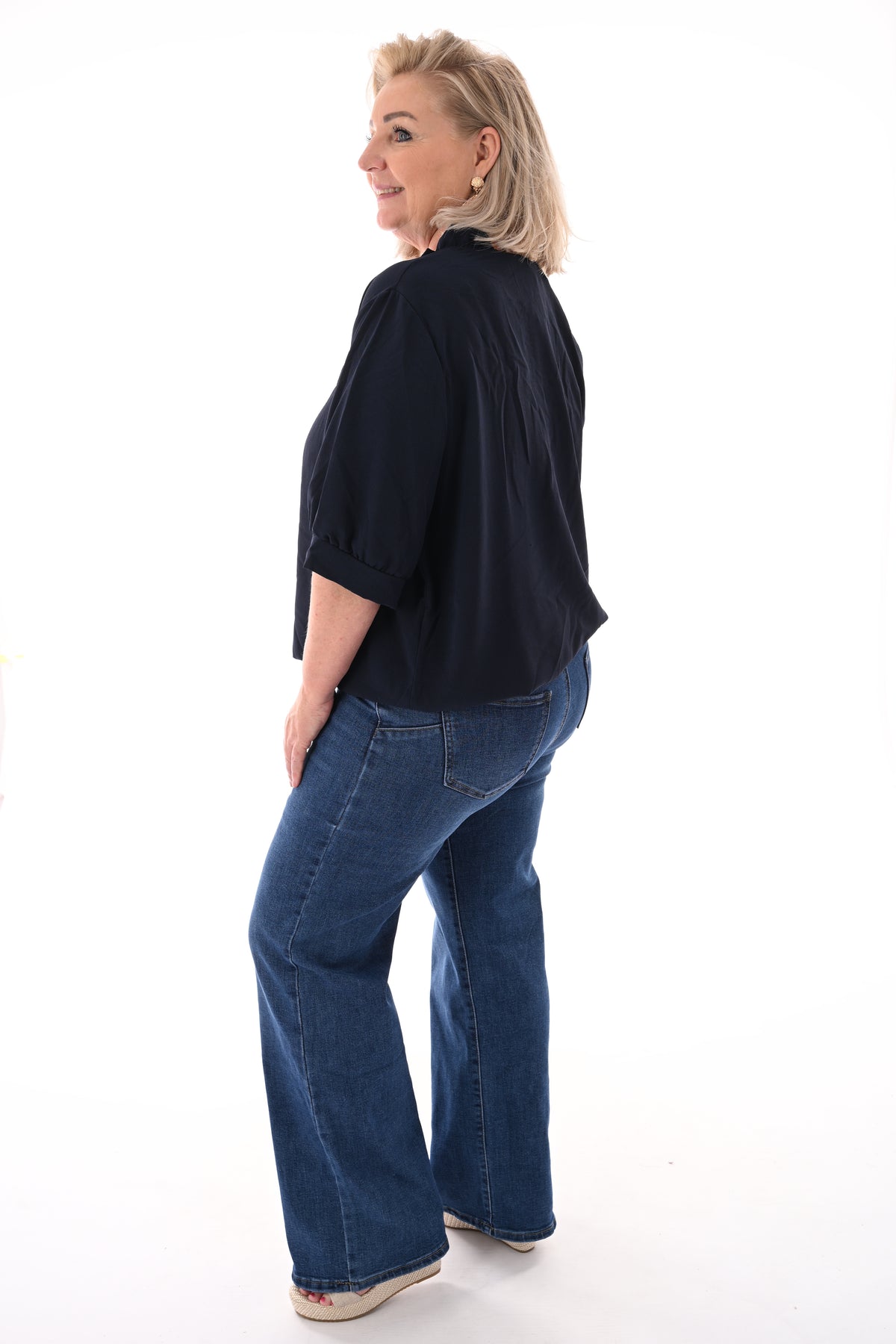 Top roezel v-hals marineblauw