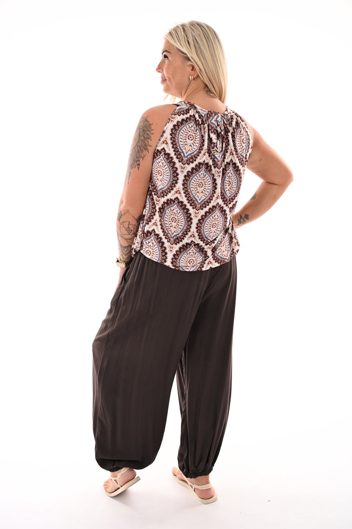 Halter top print damast bruin