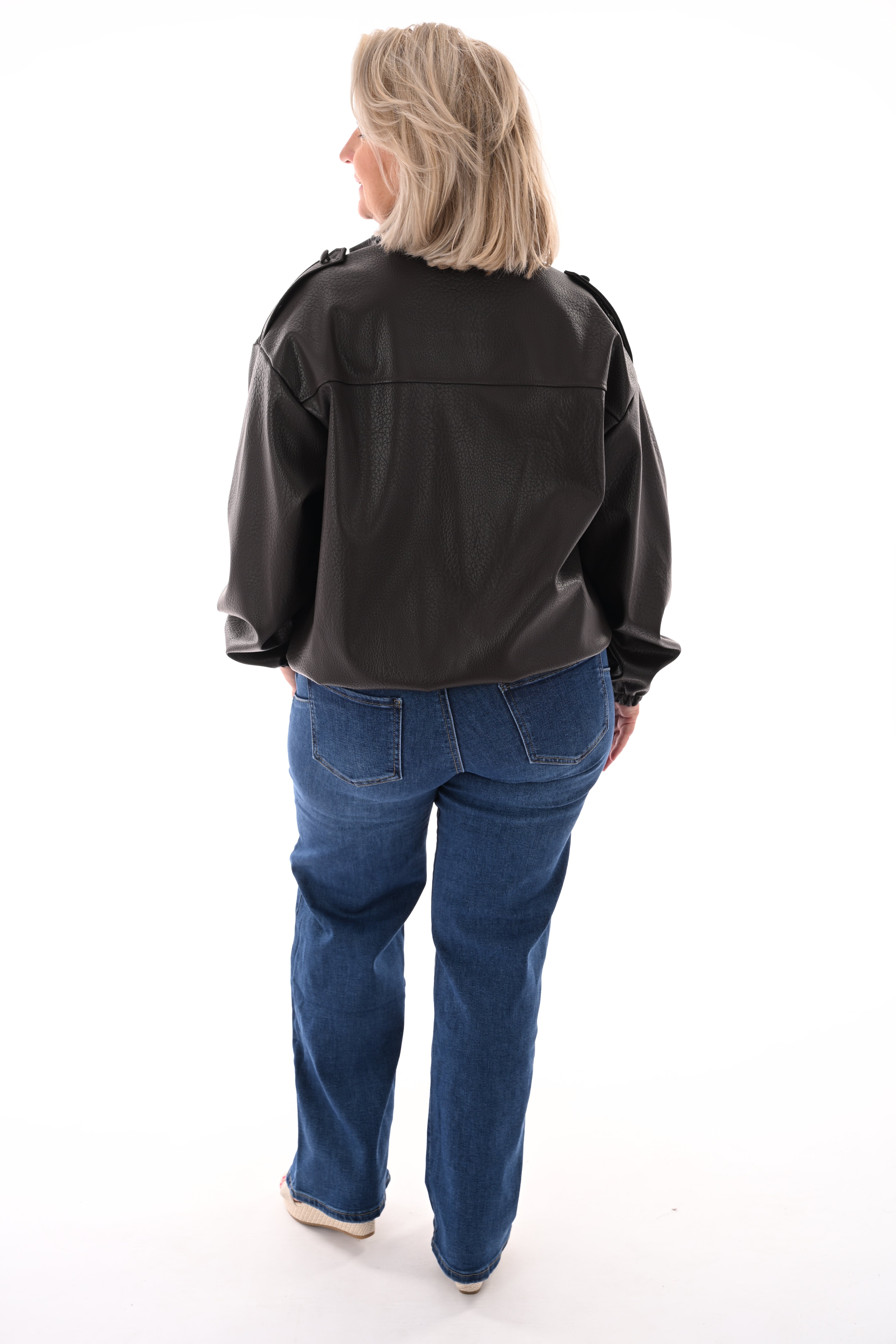 Leather look jasje overslag  donkerbruin