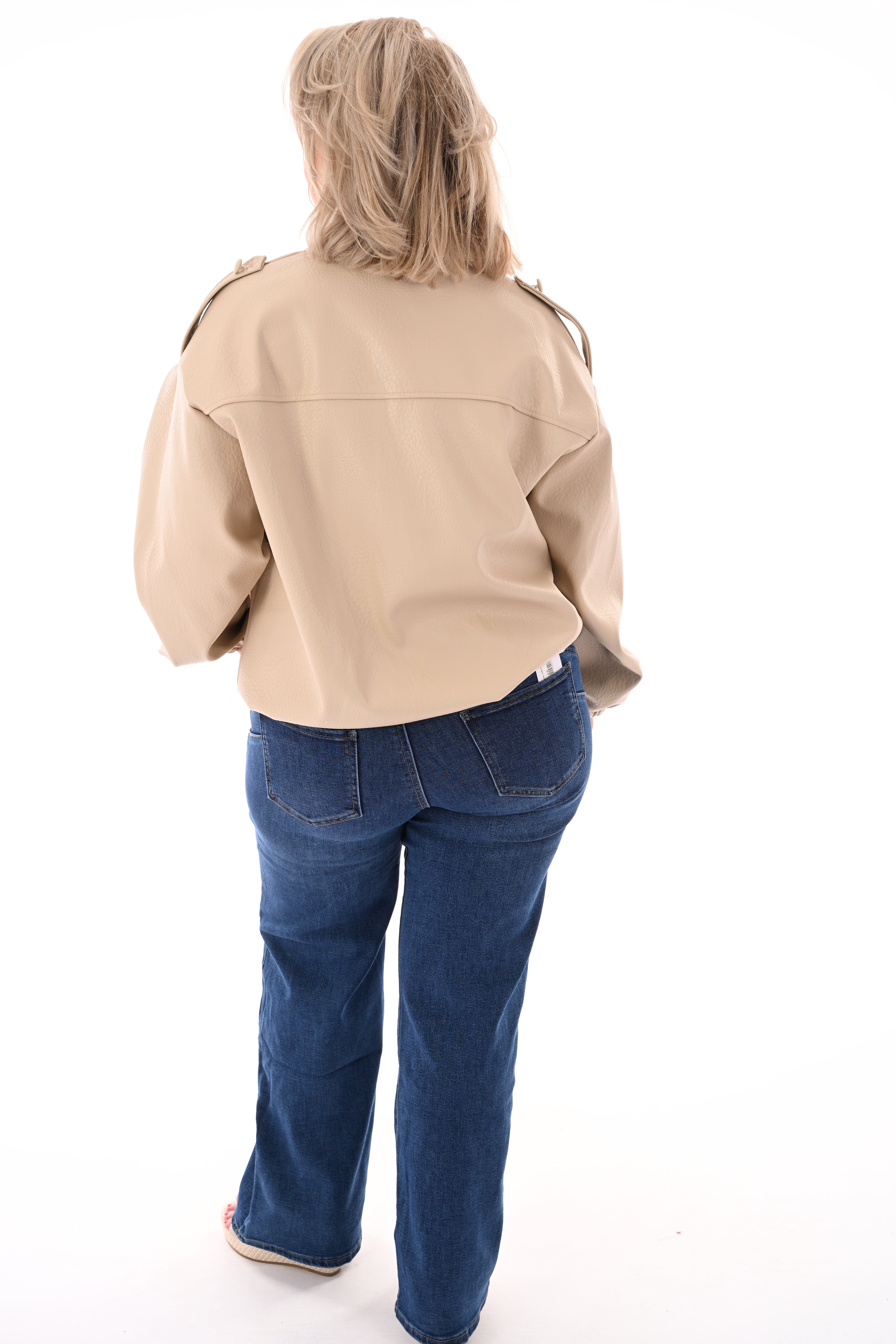 Leather look jasje overslag  beige