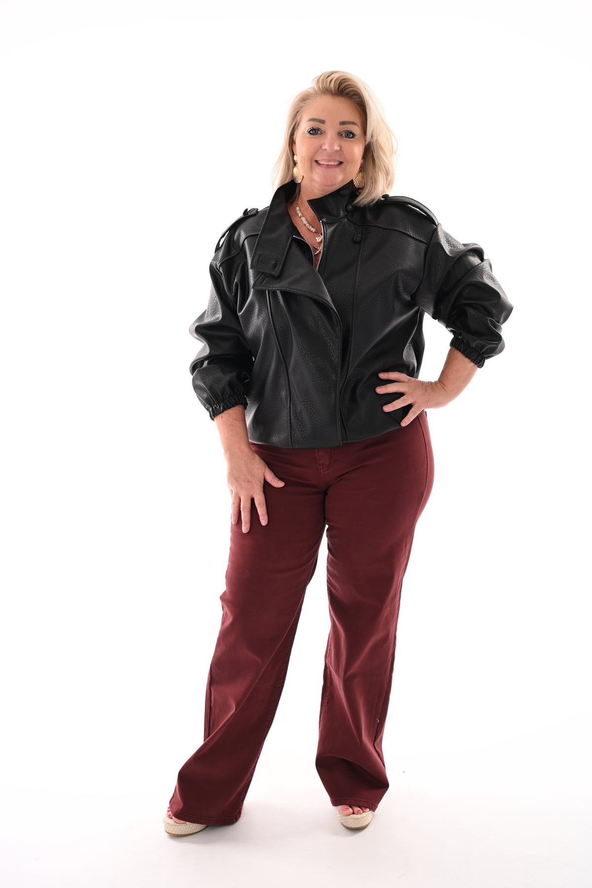 Leather look jasje overslag  zwart