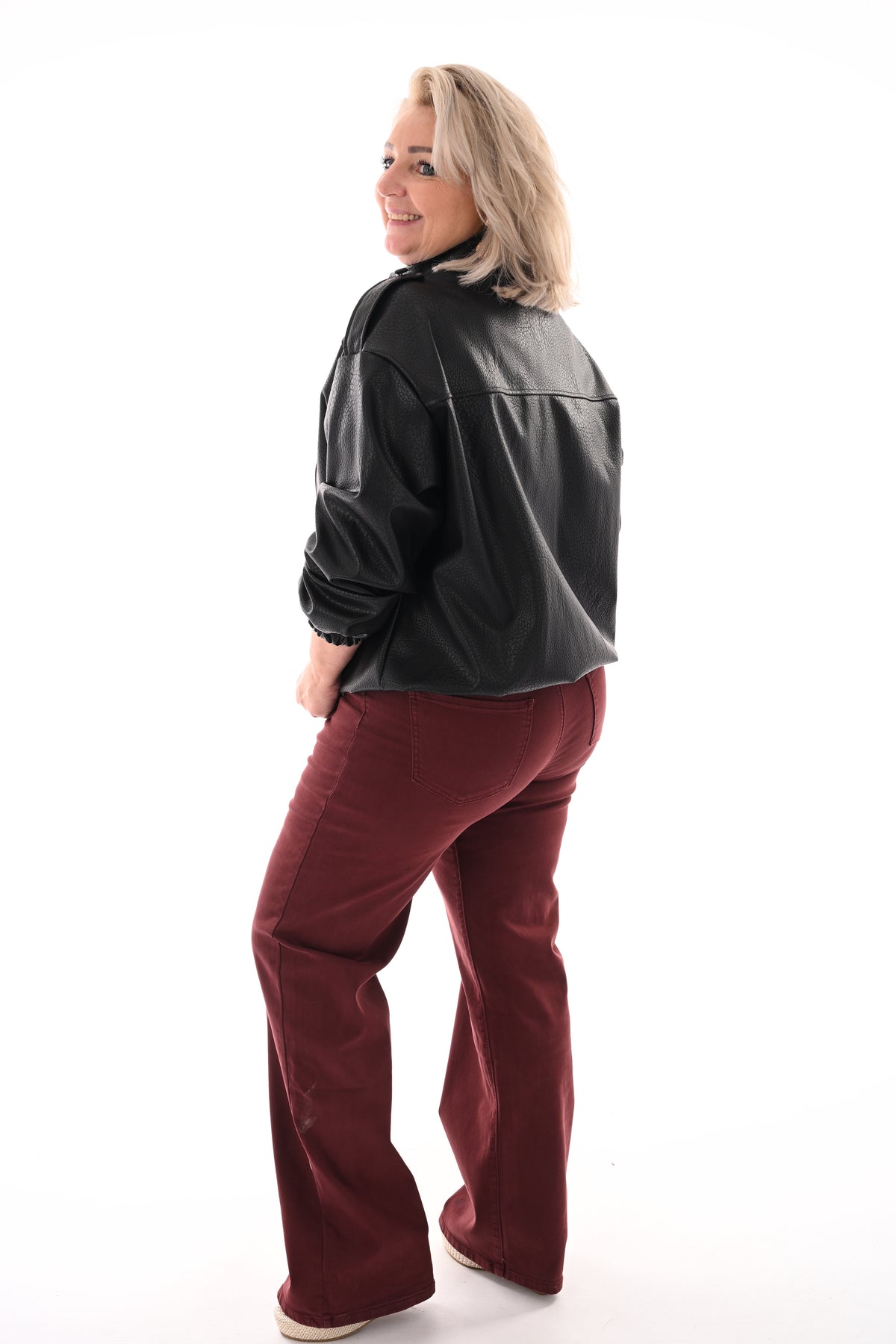 Leather look jasje overslag  zwart