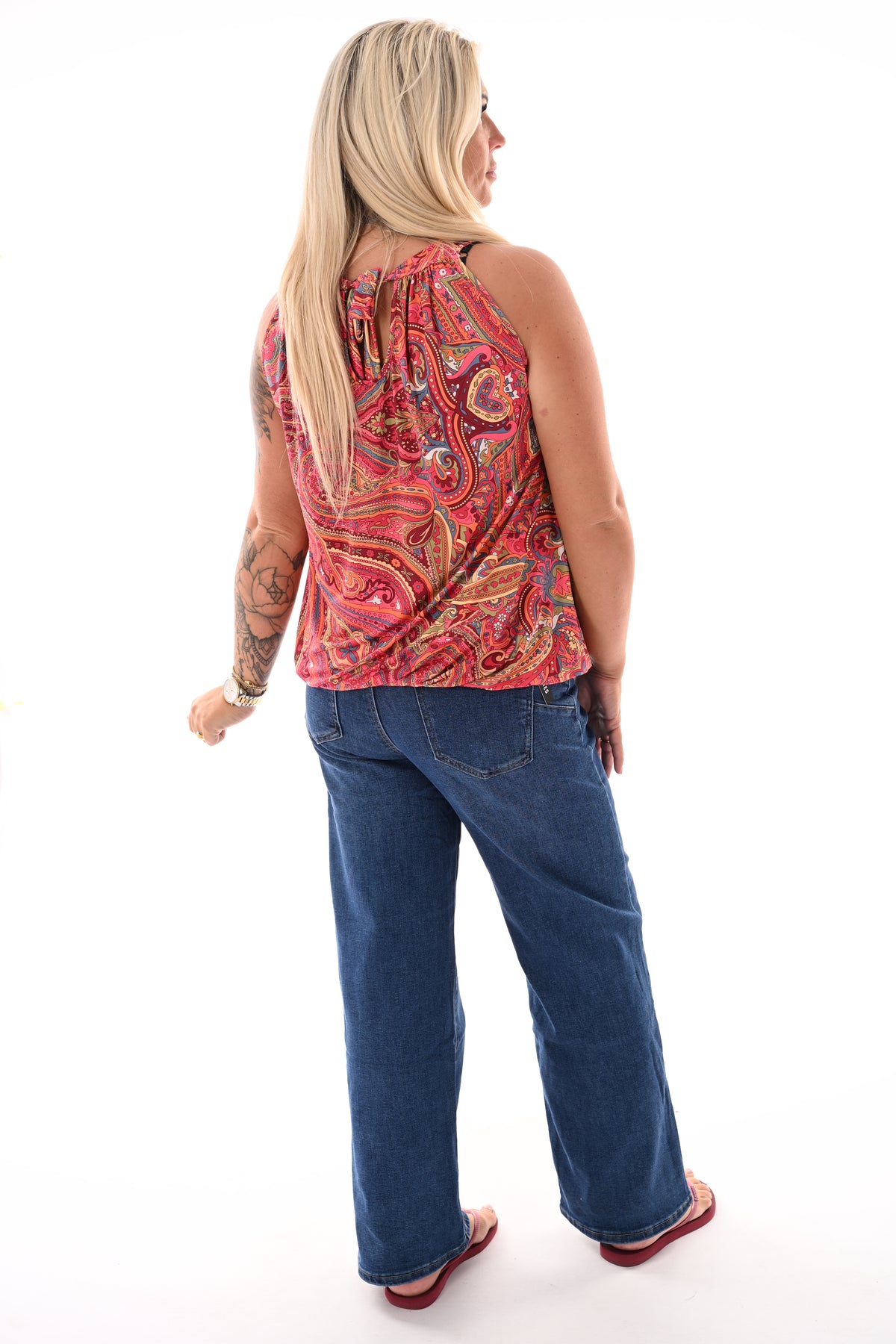Halter top print paisley bordeaux/roze